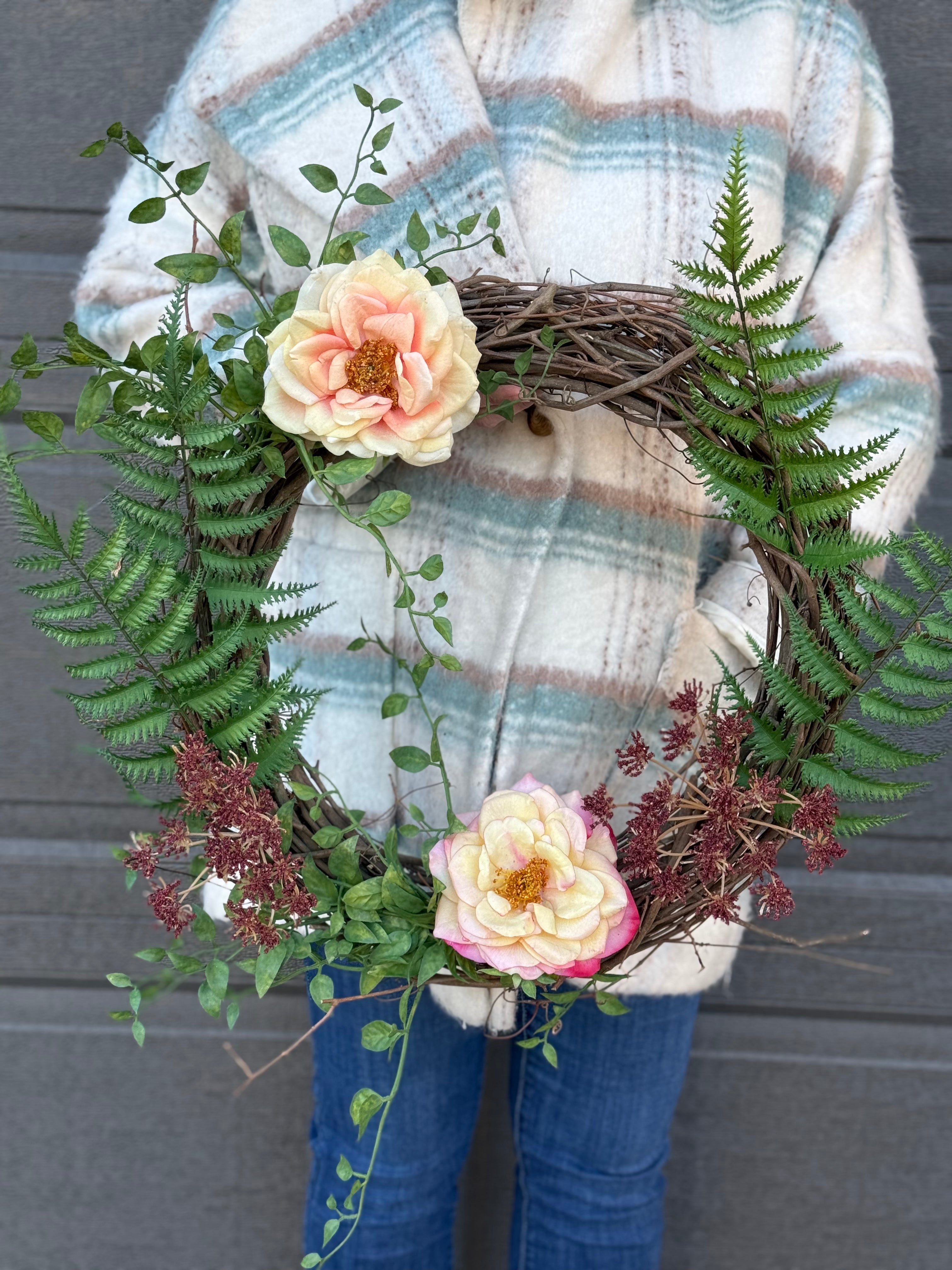 English Garden Wreath - Elegant Floral Door Decor for Spring & Summer | Perfect for Home, Wedding, and Party Decorations