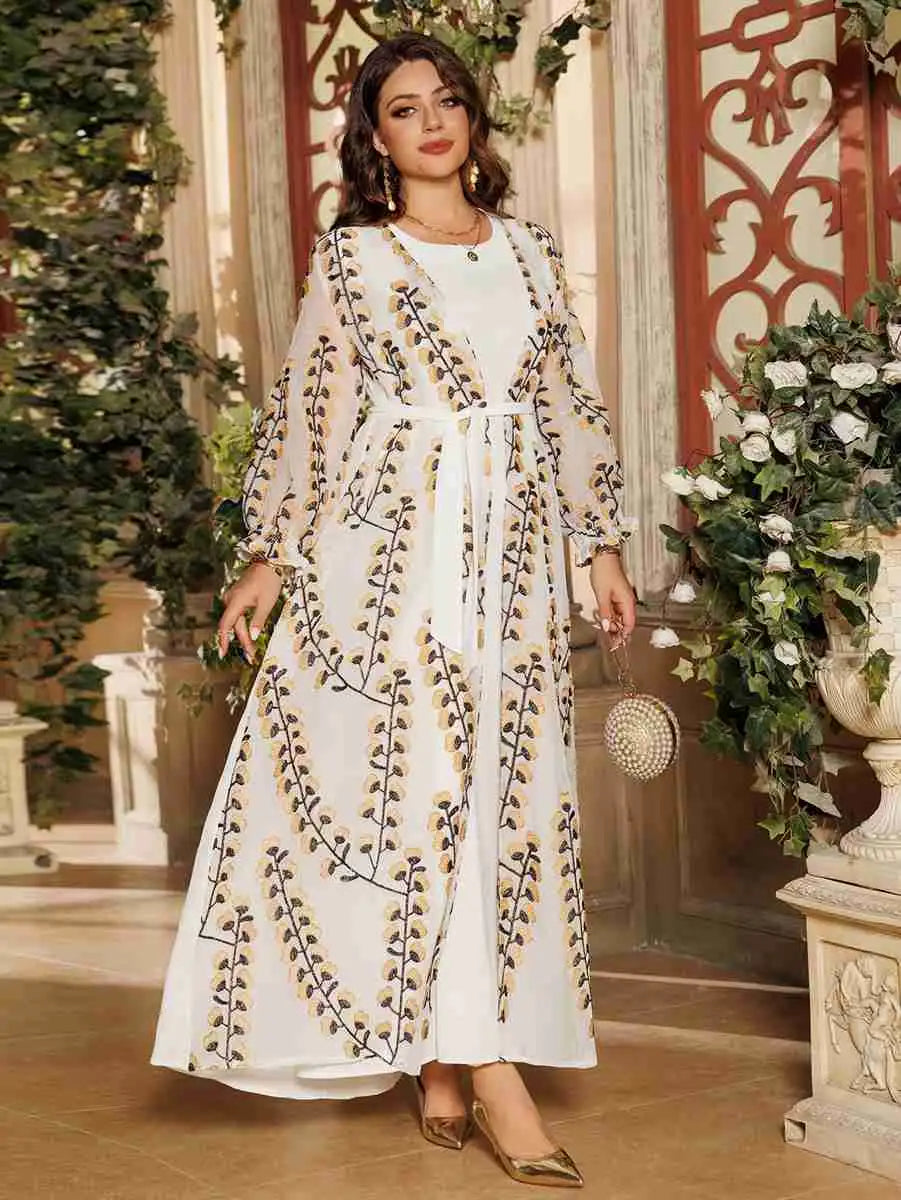 Elegant 2-Piece Embroidered Caftan Dress Set for Women - Boho Chic Kaftan Outfit for Eid, Summer, Beach & Special Occasions