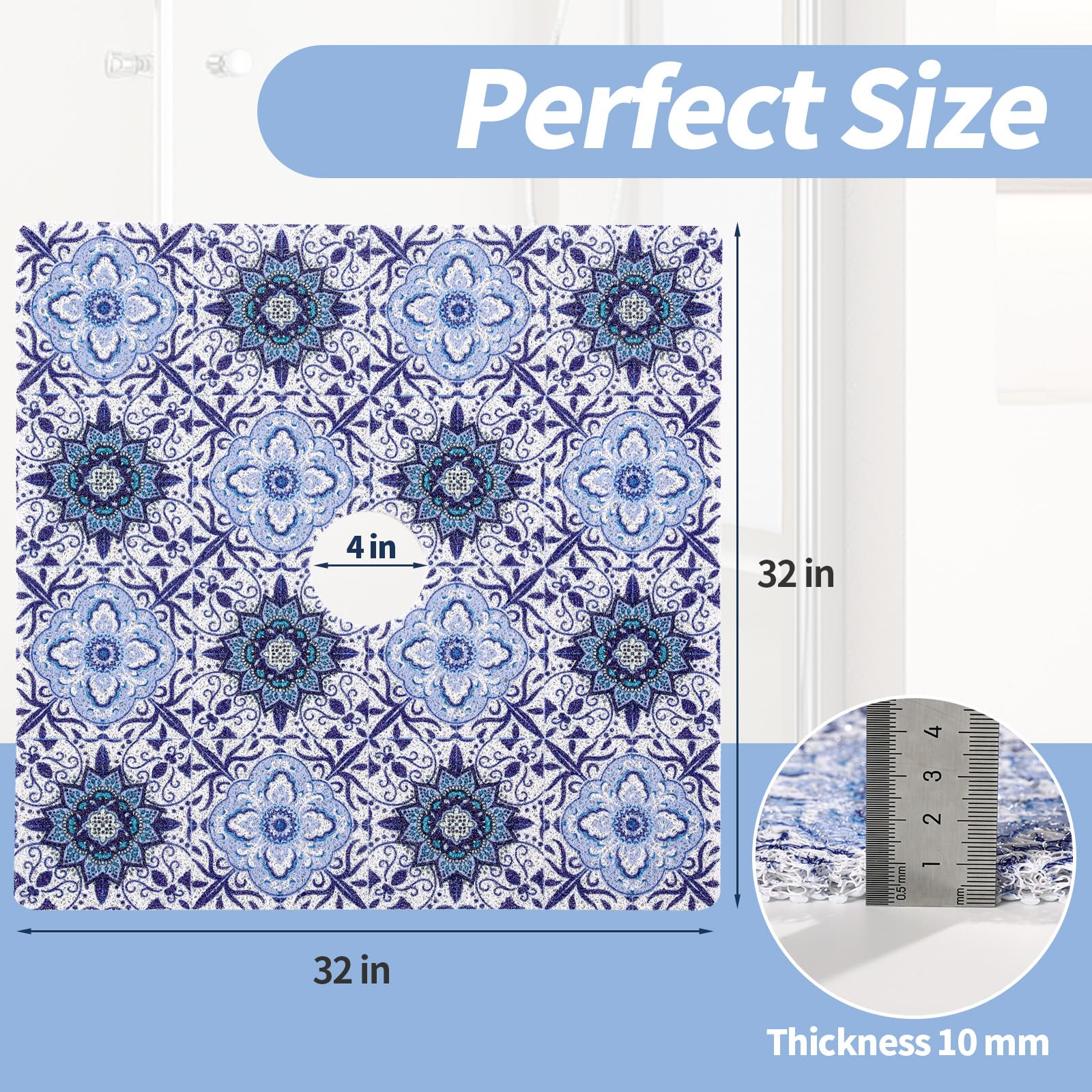 Non-Slip Square Shower Mat with Drain Hole - PVC Loofah Bath Mat for Shower Stall | Secure Anti-Slip Floor Mat for Bathroom, Spa & Gym Use