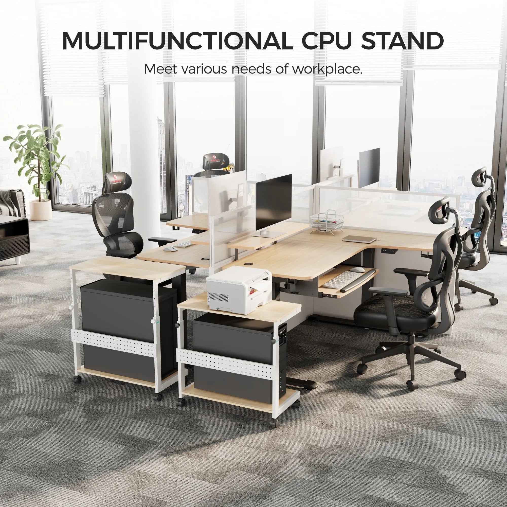Adjustable Mobile CPU Cart with Wheels - Portable Computer Stand for Office, Home & Gaming Setup - Ergonomic Workspace Solution