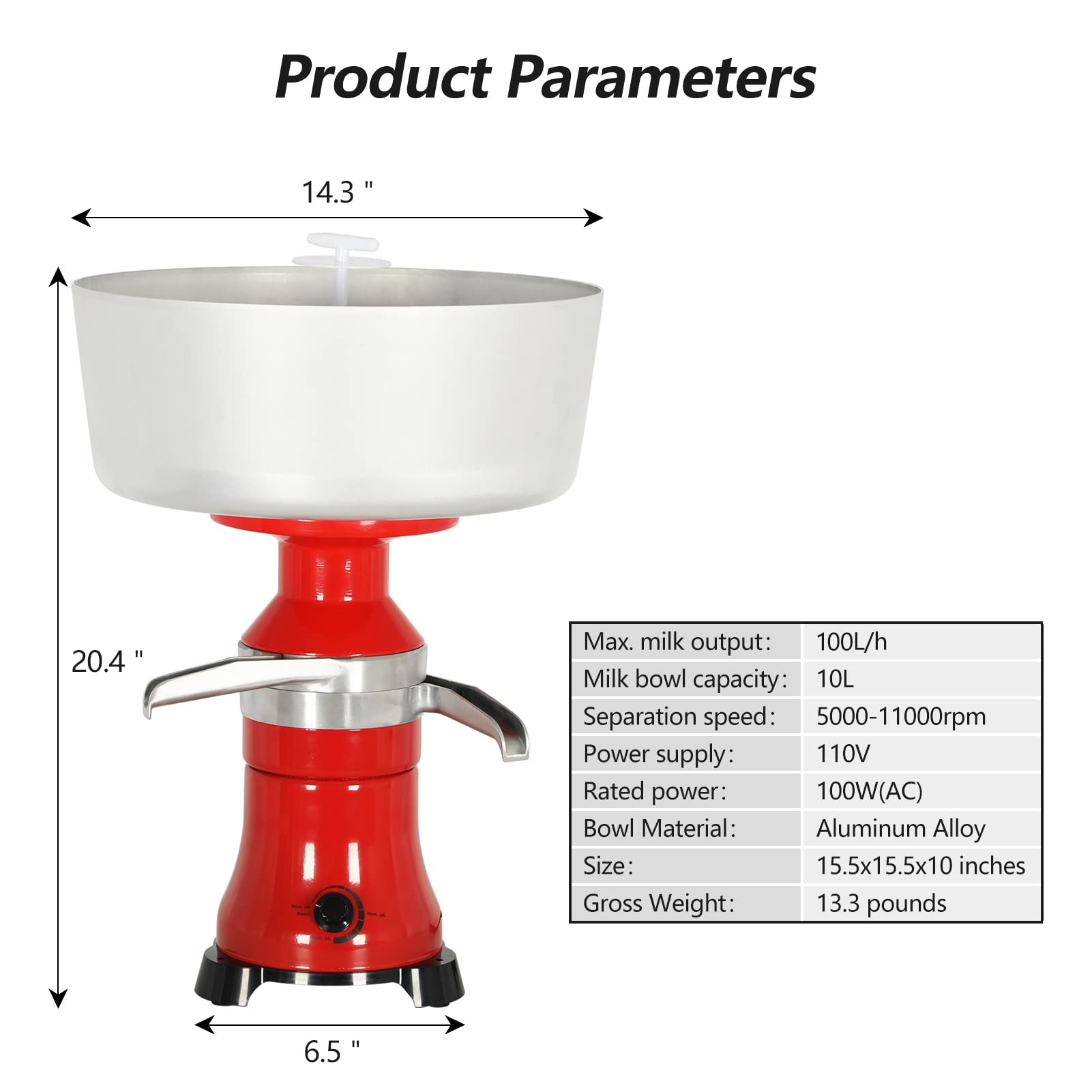 Electric Milk Cream Separator 100L/H - Stainless Steel Centrifugal Cream Separator for Goat & Cow Milk - 110V 100W - Turns Whole Milk into Cream & Skim Milk - Perfect for Home Dairy, Farm Use & Small Business Production