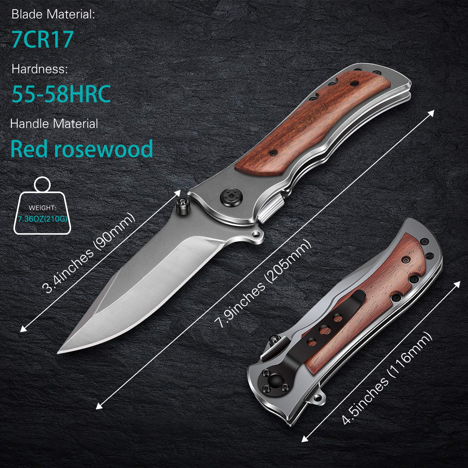 GVDV Tactical Pocket Folding Knife for Men - 7Cr17 Steel Blade with Safety Liner Lock - Compact EDC Knife for Camping, Hunting, Fishing & Survival - Grey (Perfect for Outdoor Adventures, Everyday Carry & Emergency Situations)
