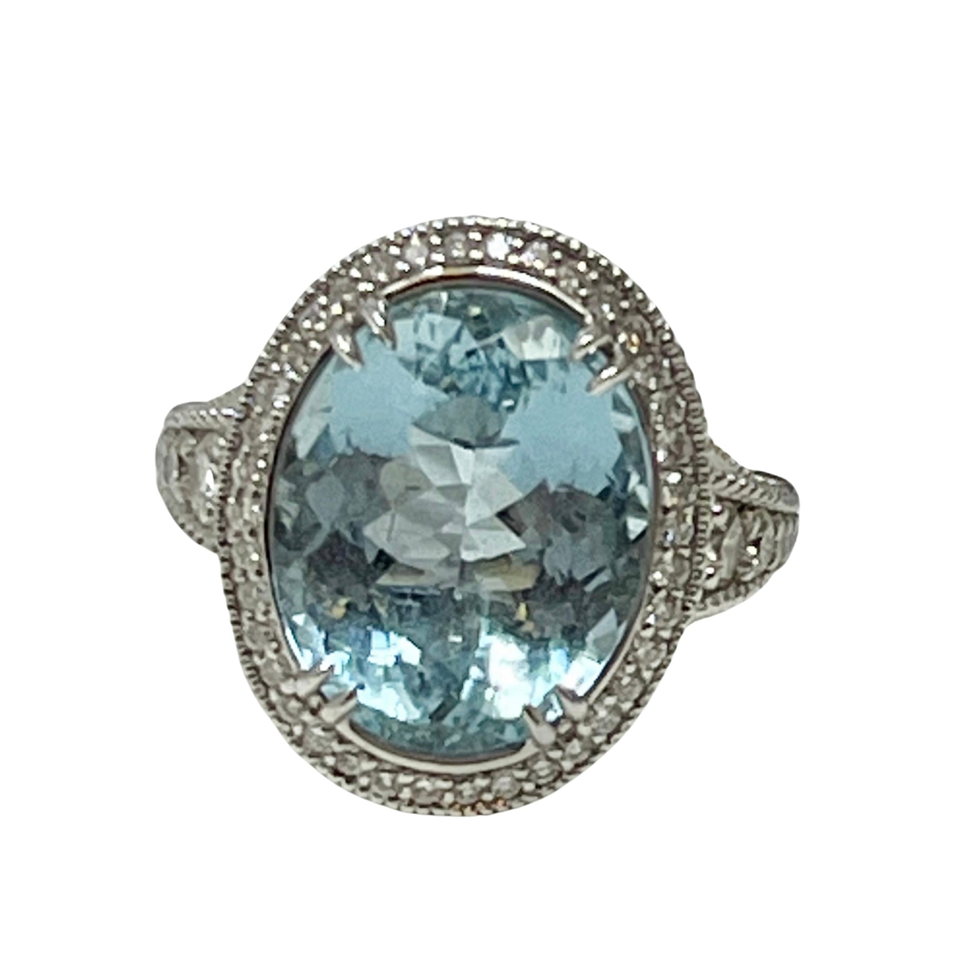 18K White Gold Aquamarine and Diamond Ring for Women - Elegant March Birthstone Jewelry - Perfect for Engagement, Anniversary & Special Occasions