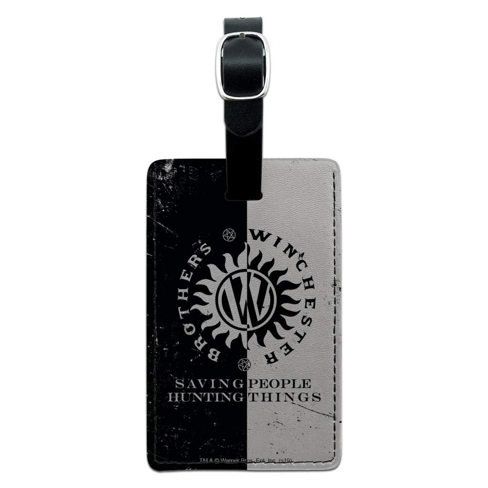 Supernatural Brother Rectangle Leather Luggage Tag - Durable Carry-On ID Card Holder for Suitcases & Travel Bags - Perfect for Airports, Business Trips & Vacation Identification