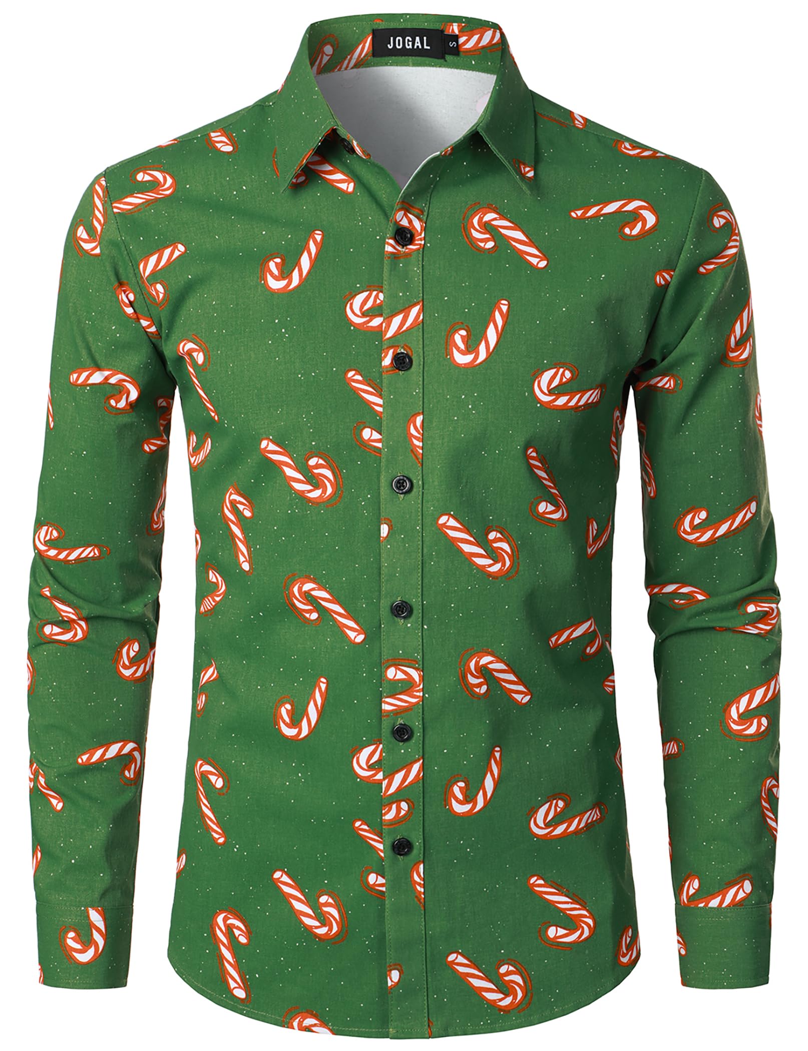 JOGAL Men's Christmas Shirts - Santa Claus Holiday Party Long Sleeve Button Down Shirt for Festive Gatherings, Office Parties & Family Celebrations