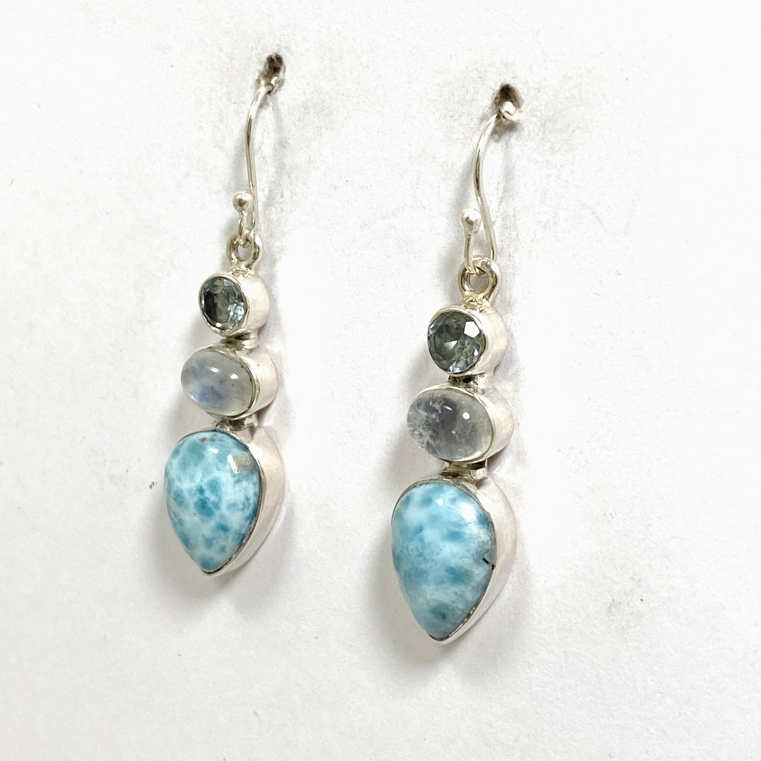 Larimar Moonstone Blue Topaz Multi-Stone Earrings F058 – Elegant Handmade Jewelry for Women, Perfect for Weddings, Parties & Gifts