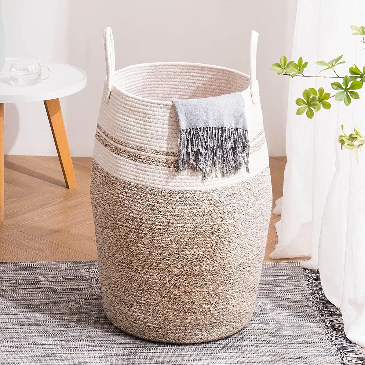 105L Extra Large Woven Rope Laundry Hamper with Heavy Duty Cotton Handles - Foldable Clothes Basket for Blankets, Toys & Storage | Perfect for Bedroom, Bathroom & Laundry Room Organization
