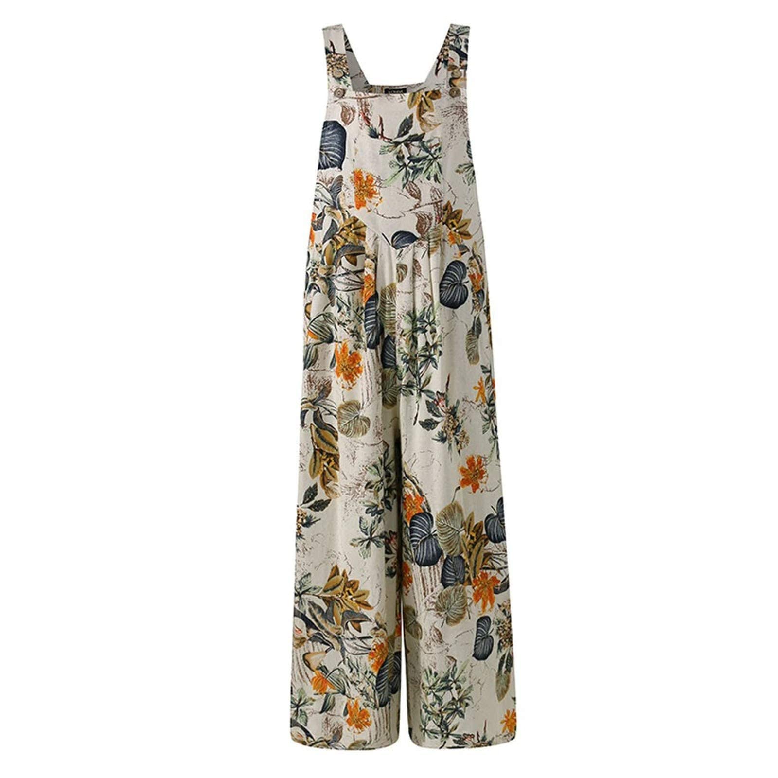 Women's Loose Fit Wide Leg Jumpsuit - Spring/Summer 2024 Trendy Romper with Flow Pants - Plus Size Overalls for Curvy Women & Teens - Casual Jogger Style (Aa-Yellow, Medium) | Perfect for Beach Outings, Weekend Errands & Boho Fashion Looks