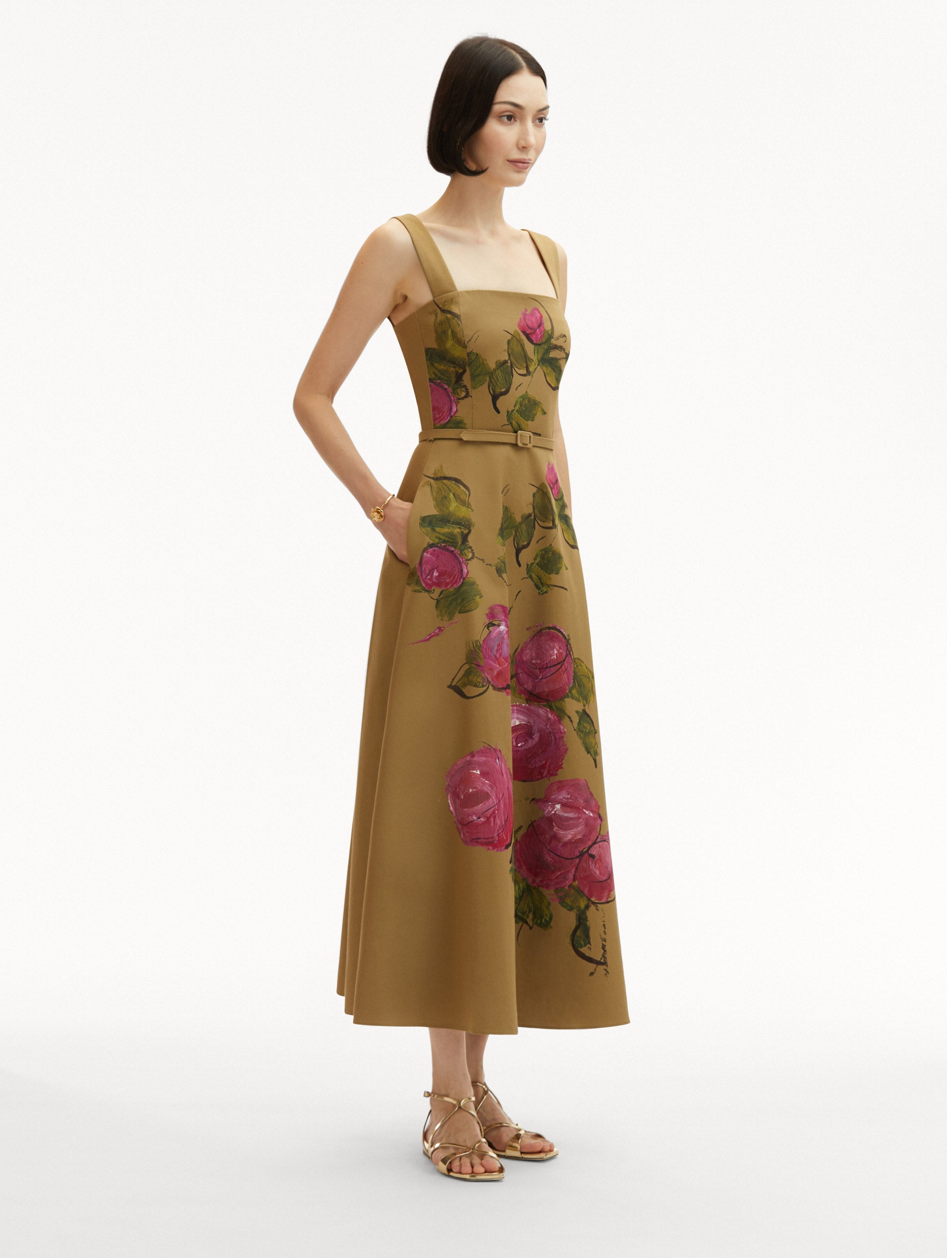 Painted Roses Cotton Twill Dress - Floral Print Summer Dress for Women, Perfect for Garden Parties & Date Nights