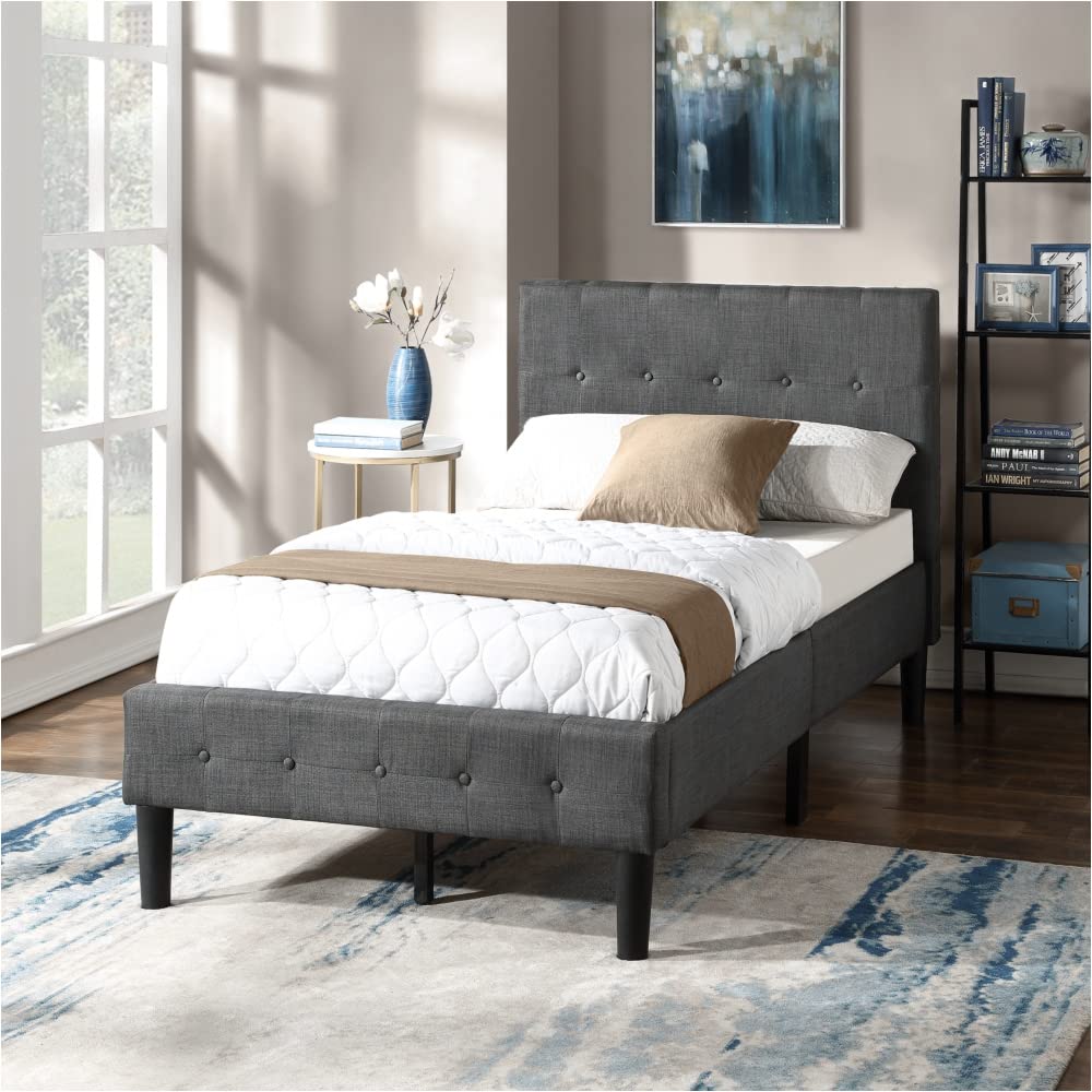 HuaZo Queen Size Upholstered Platform Bed Frame with Wooden Slat Support & Tufted Headboard - Modern Bedroom Furniture for Master Bed, Guest Room & Dorm