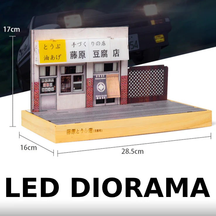 1/32 Scale Fujiwara Tofu Shop Diorama Display Set with Built-in LED Lights - Perfect for Anime Collectors, Model Enthusiasts & Home Decoration