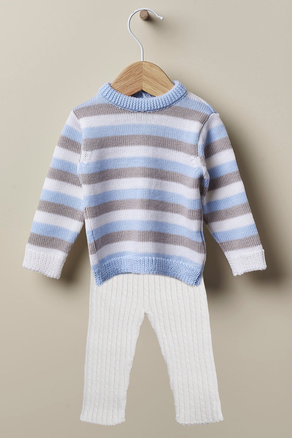 Alberto Blue Striped Knit Top & Leggings Set - Women's Casual Outfit for Yoga, Running & Lounge Wear | Comfortable Stretchy Matching Tops and Pants