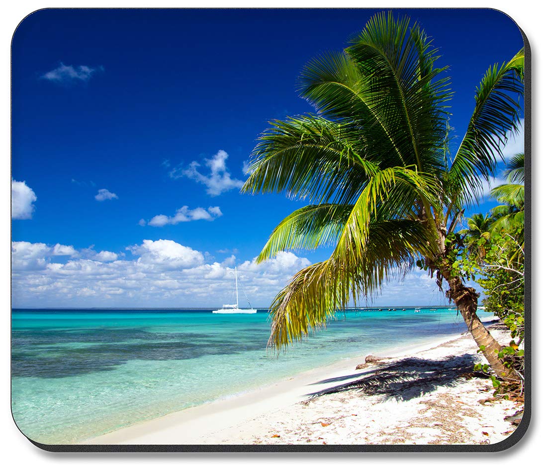 Art Plates Mouse Pad with Beach and Palm Design - Non-Slip Gaming & Office Desk Mat for Computers, Laptops - Perfect for Home, Work, and Travel Use