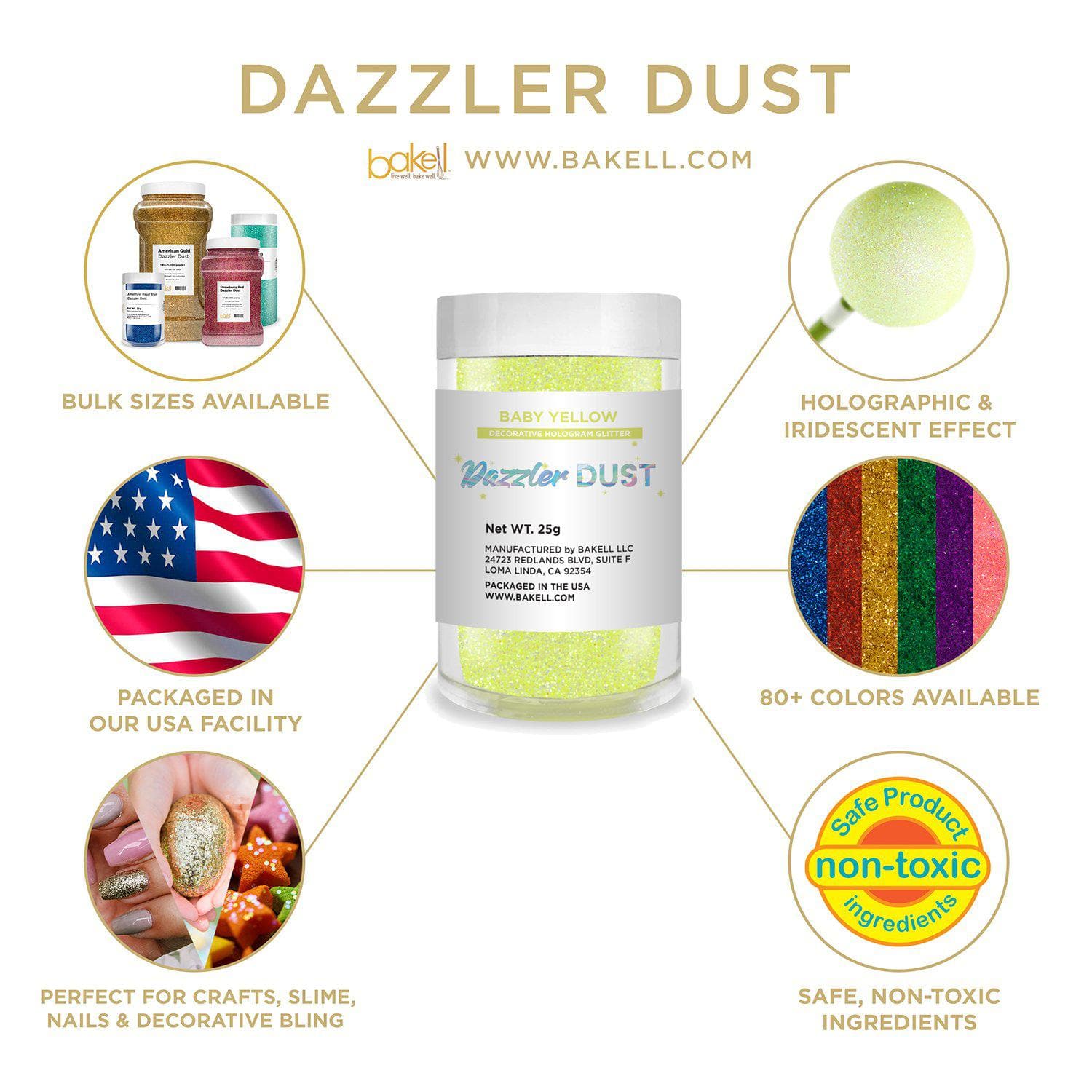 Premium Baby Yellow Dazzler Dust® - 8oz Bulk Glitter for Crafts, DIY Projects & Nail Art | Safe Non-Toxic Sparkle Powder for Slime, Resin Art & Party Decorations