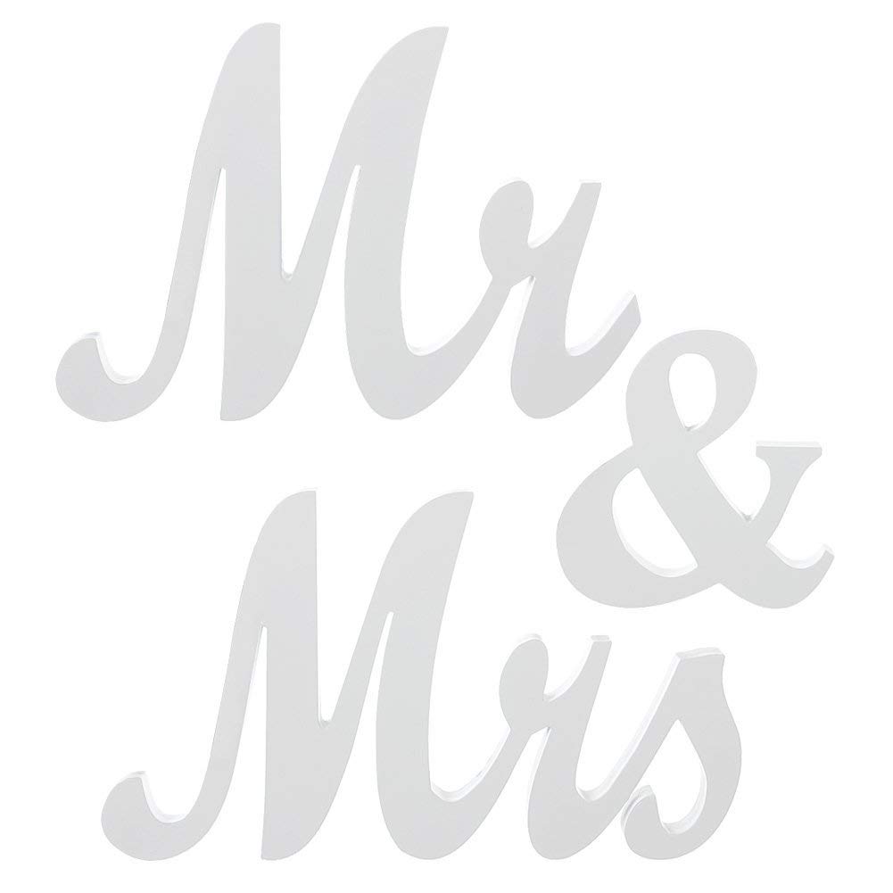 Mr. & Mrs. Wedding Table Sign - Elegant Wooden Decoration for Wedding Reception, Home Decor, and Anniversary Gifts (White) - Perfect for Wedding Centerpieces, Bridal Showers, and Newlywed Home Decor