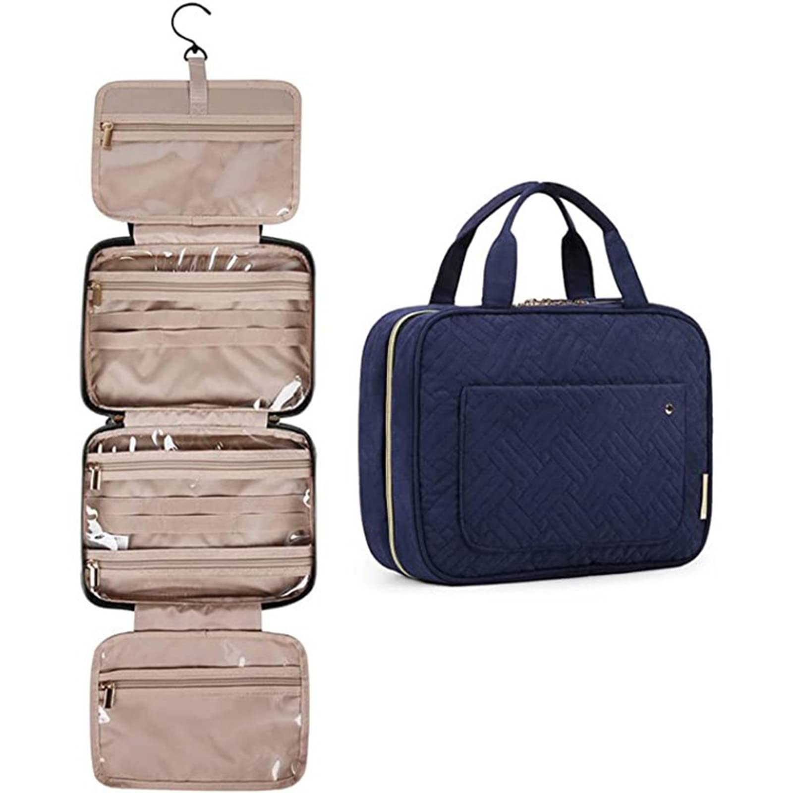 4-Section Hanging Travel Toiletry Bag Organizer - Large Waterproof Cosmetic & Makeup Case for Bathroom, Shower, Camping & Gym (Black) - Perfect for Travel, Vacation & Daily Organization