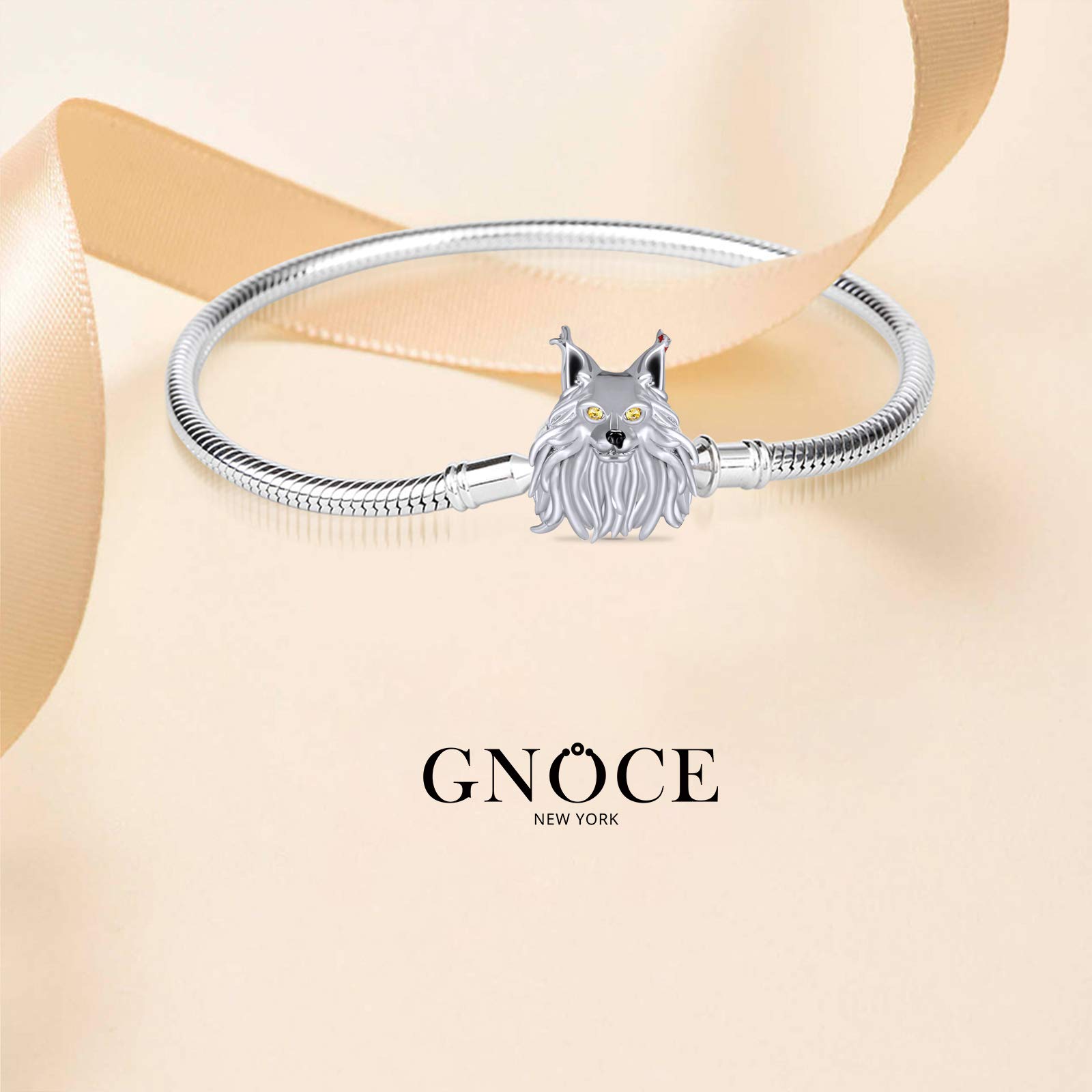 GNOCE Sterling Silver Maine Coon Cat Charm Bead - Handmade Animal Jewelry for Bracelets & Necklaces - Perfect Christmas Gift for Women, Wife, Cat Lovers (Great for Daily Wear, Special Occasions & Gift Giving)