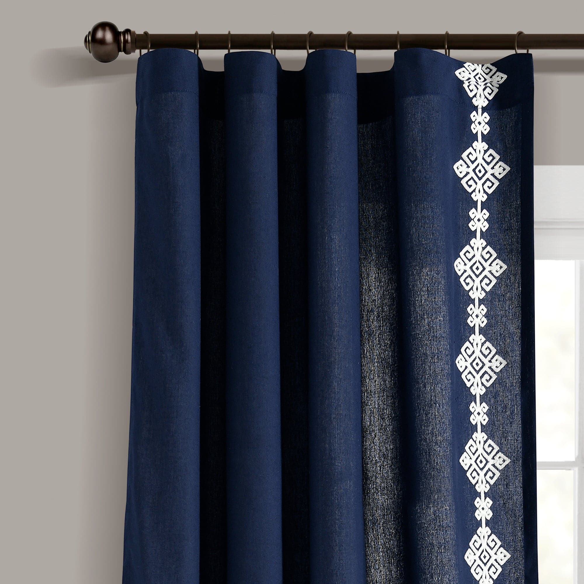 Luxury Modern Geo Linen Embroidery Border Window Curtain Panel - Elegant Home Decor for Living Room & Bedroom
