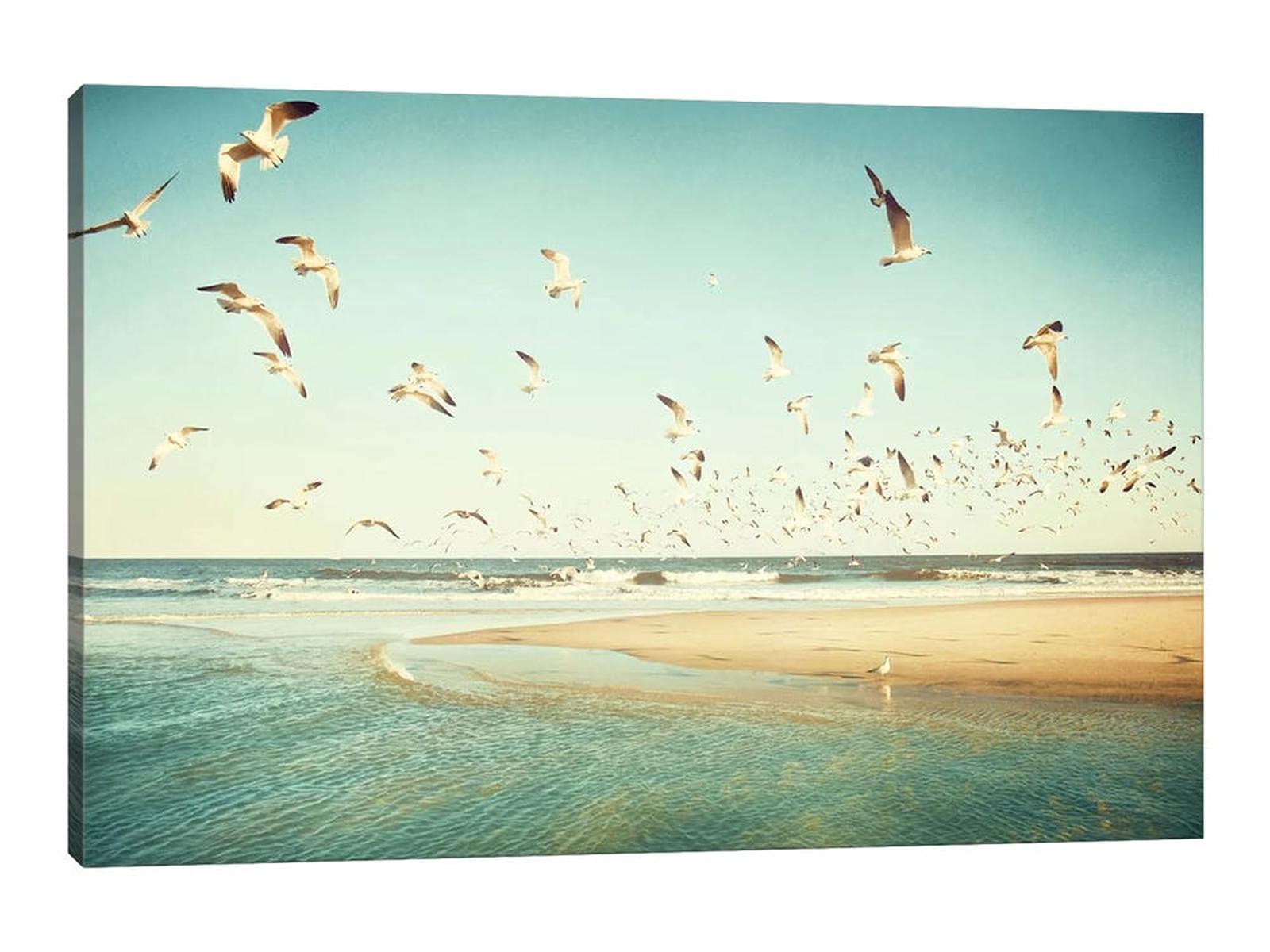32x48 Inches Beach Canvas Wall Art - Ocean & Seagulls Themed Bathroom & Living Room Decor | Coastal Wall Pictures for Home & Office Decoration | Perfect for Beach Houses, Vacation Rentals & Coastal Style Interiors