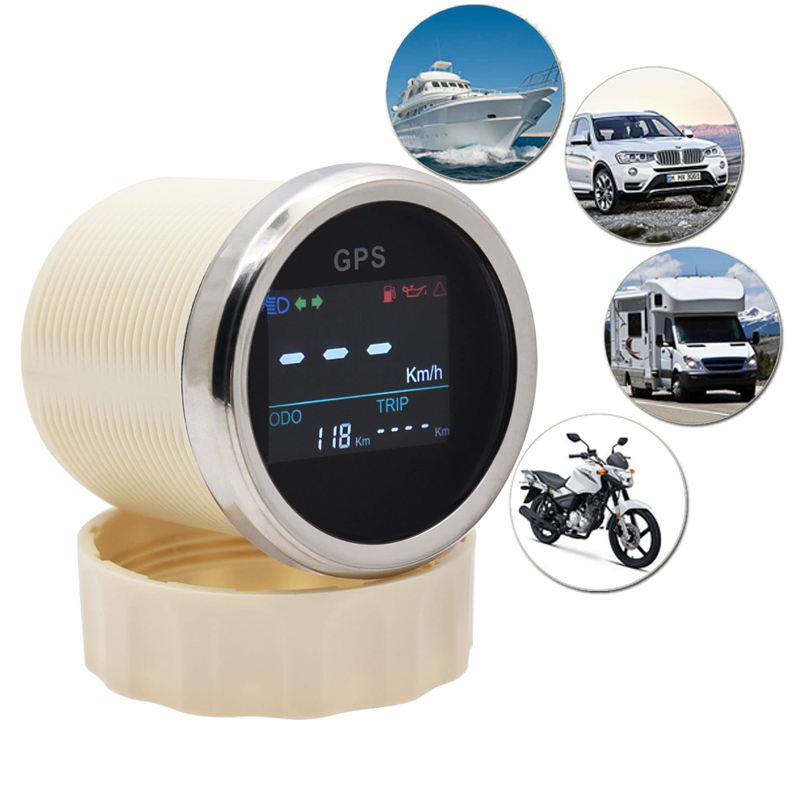 KAOLALI 52mm Digital GPS Speedometer - LCD Speed Gauge & Odometer with Adjustable Mileage, Trip Counter & GPS Antenna (9-32V, Silver) | Universal for Car, Motorcycle, Truck, Boat | Perfect for Racing, Off-Roading & Marine Navigation