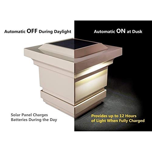 4x4 Tan PVC Solar Post Cap Lights - Set of 2, Durable Plastic, Energy Efficient Outdoor Lighting for Deck, Fence, and Garden Decor