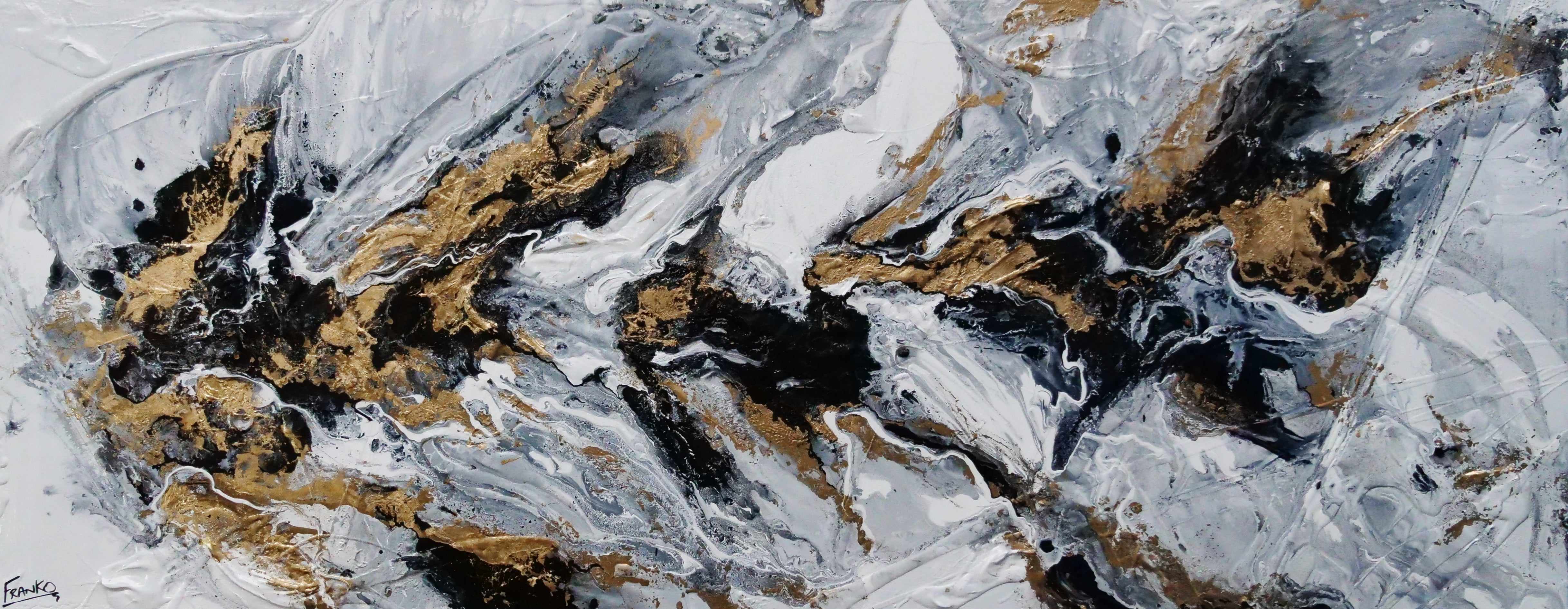 Golden Crunch 200cm x 80cm Grey Gold Textured Abstract Canvas Wall Art - Modern Home Decor for Living Room, Bedroom & Office