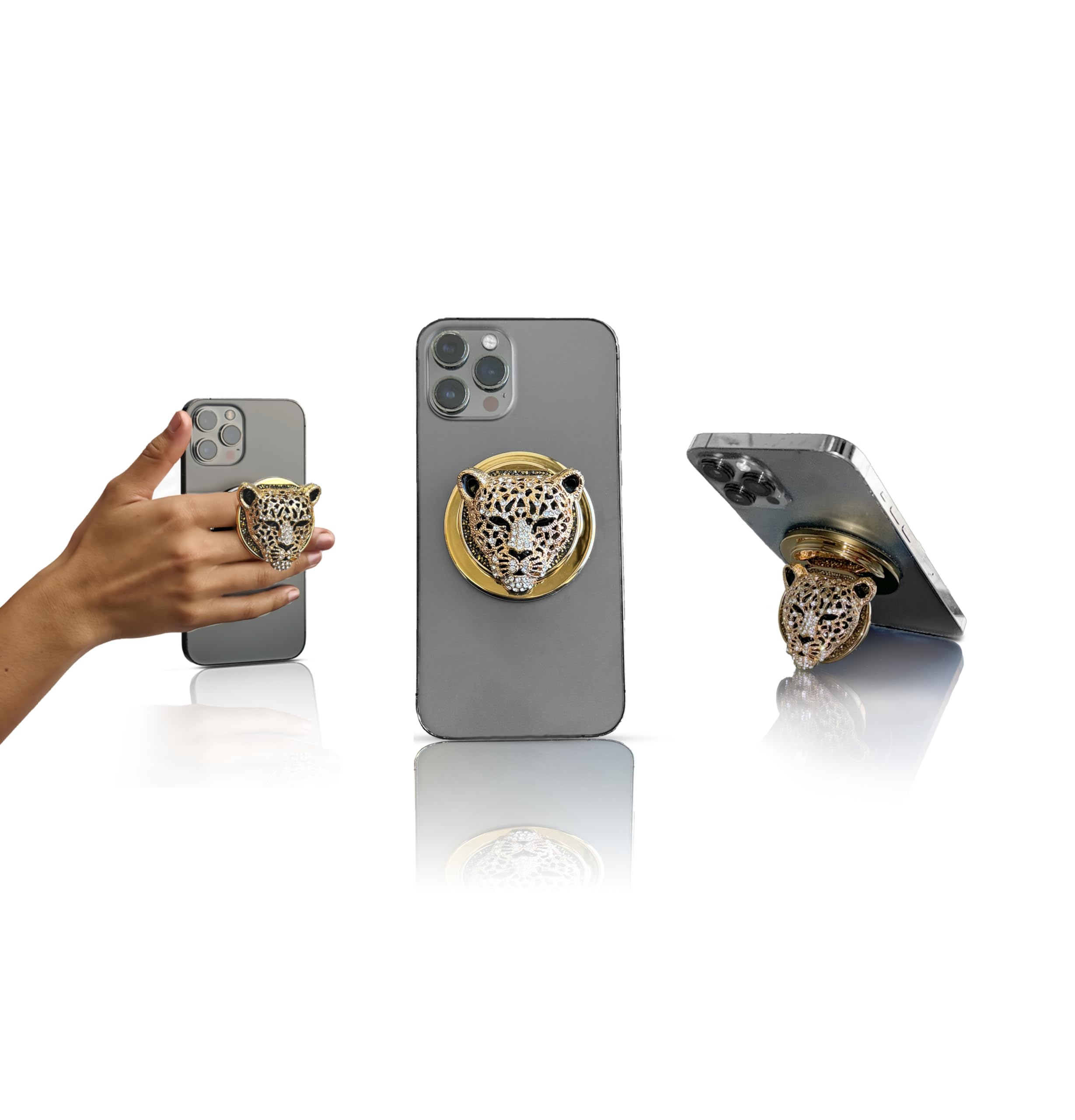 HANDL O MagSafe Jewel Cheetah Removable Phone Grip & Stand – Magnetic Charging Compatible for iPhone, Perfect for Home, Office, and Travel Use