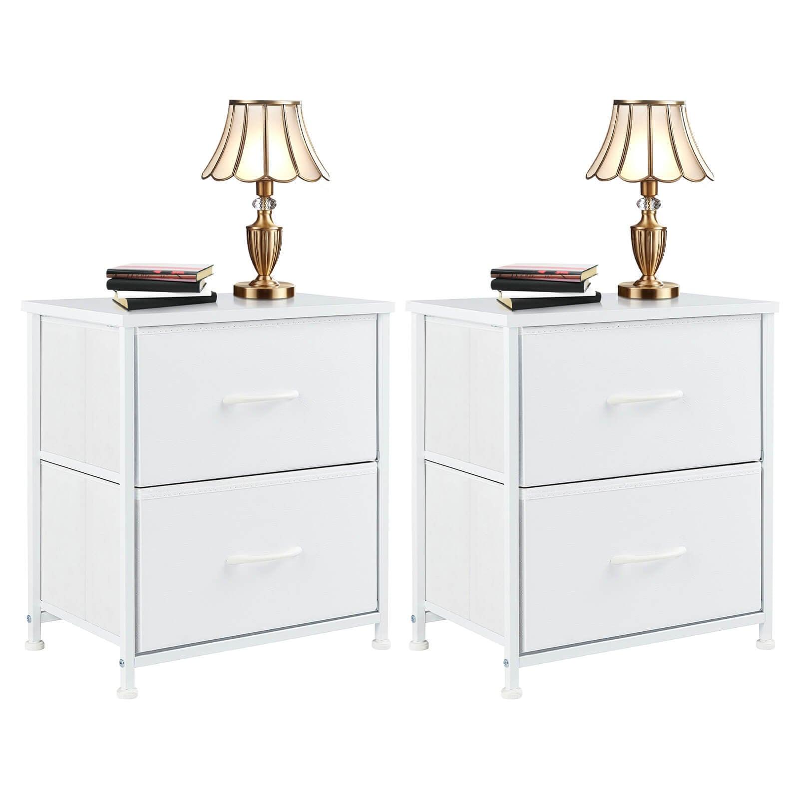 Modern White Dresser with Metal Frame & Wood Top - 2 Drawer Chest for Bedroom, Living Room, or Office Storage | Space-Saving Organizer for Clothes, Linens & Home Essentials