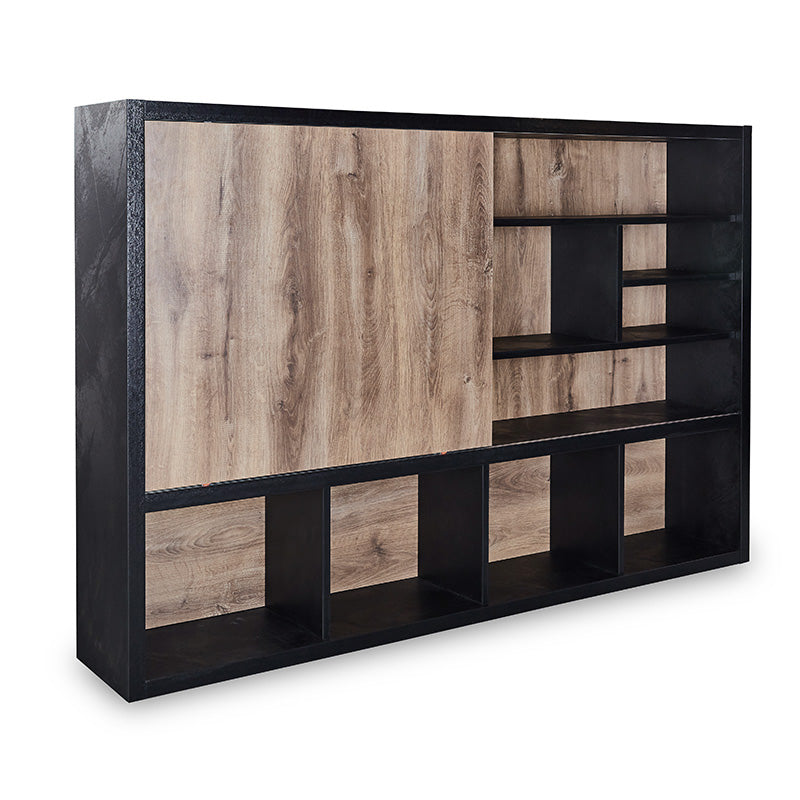 DAXTON 2.4M Display Unit Shelf - Warm Oak & Black Finish for Living Room, Bedroom, Office Storage and Organization