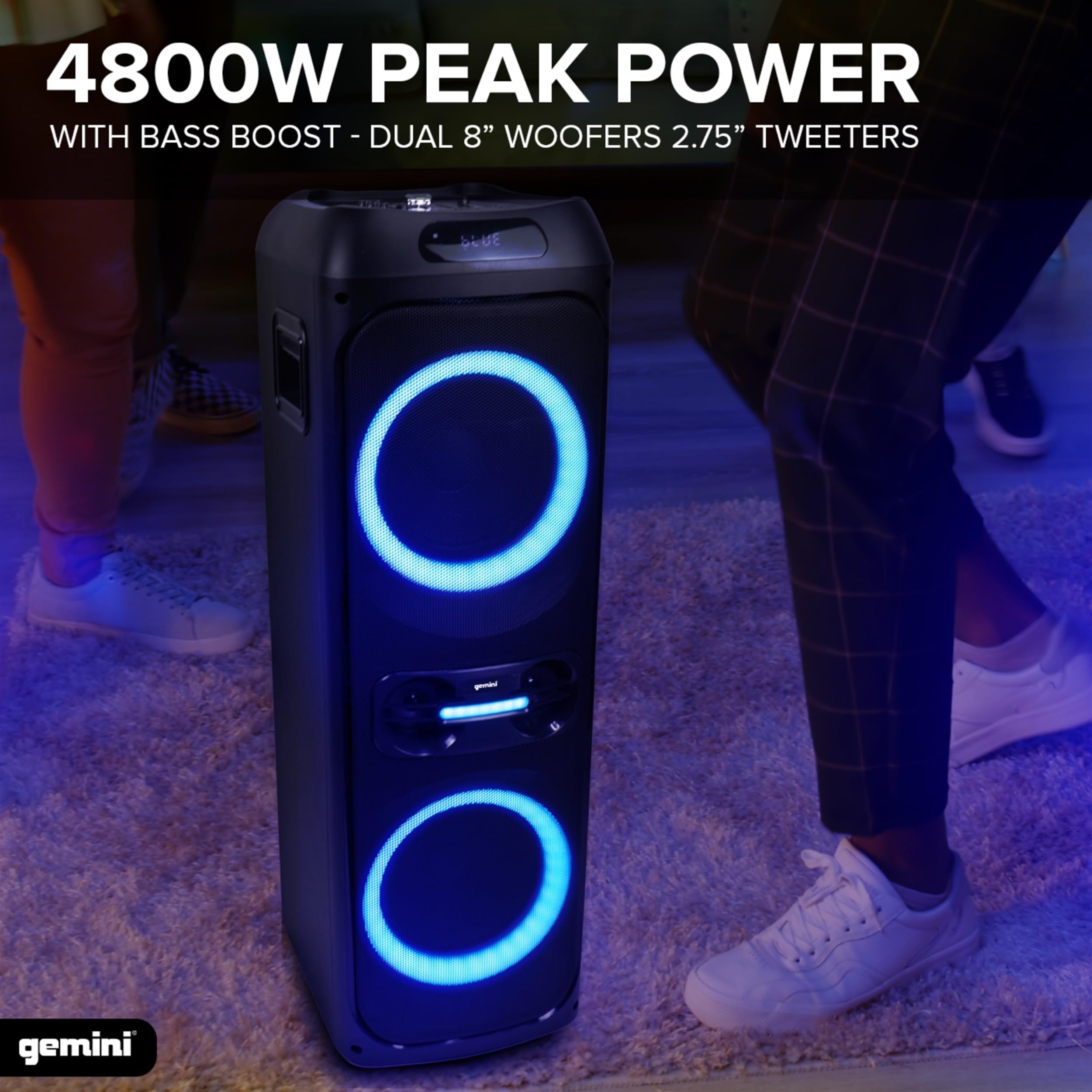 Gemini Sound GHK-2800-4800W High Power Party Speaker with Deep Bass Boost, Colorful LED Lights & Voice-Changing Effects - Bluetooth Karaoke System with Wireless Microphone & Remote Control - Perfect for Home Parties, Outdoor Events & DJ Performances