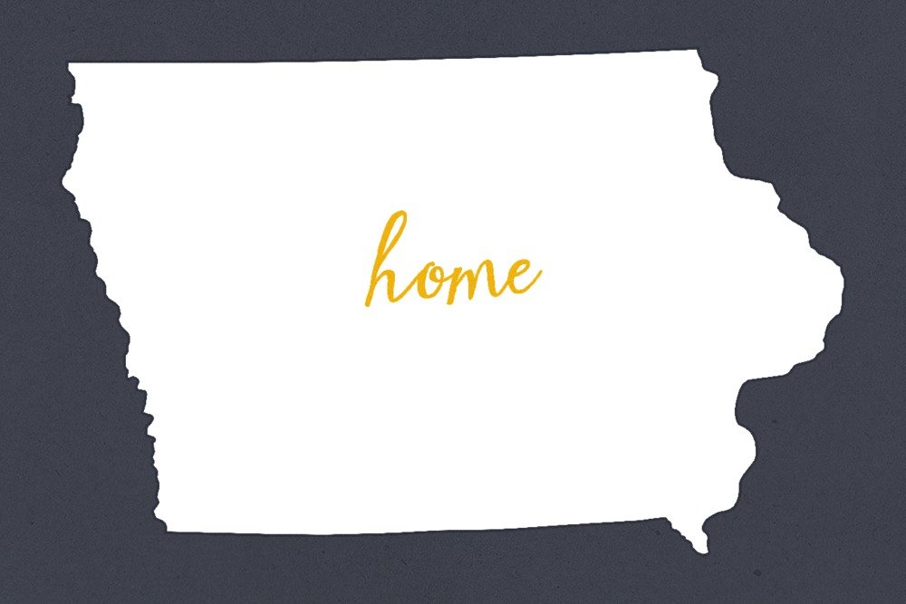 Iowa Home State White on Gray Canvas Wall Art - 16x24 Wrapped Canvas Print for Living Room, Bedroom & Office Decor
