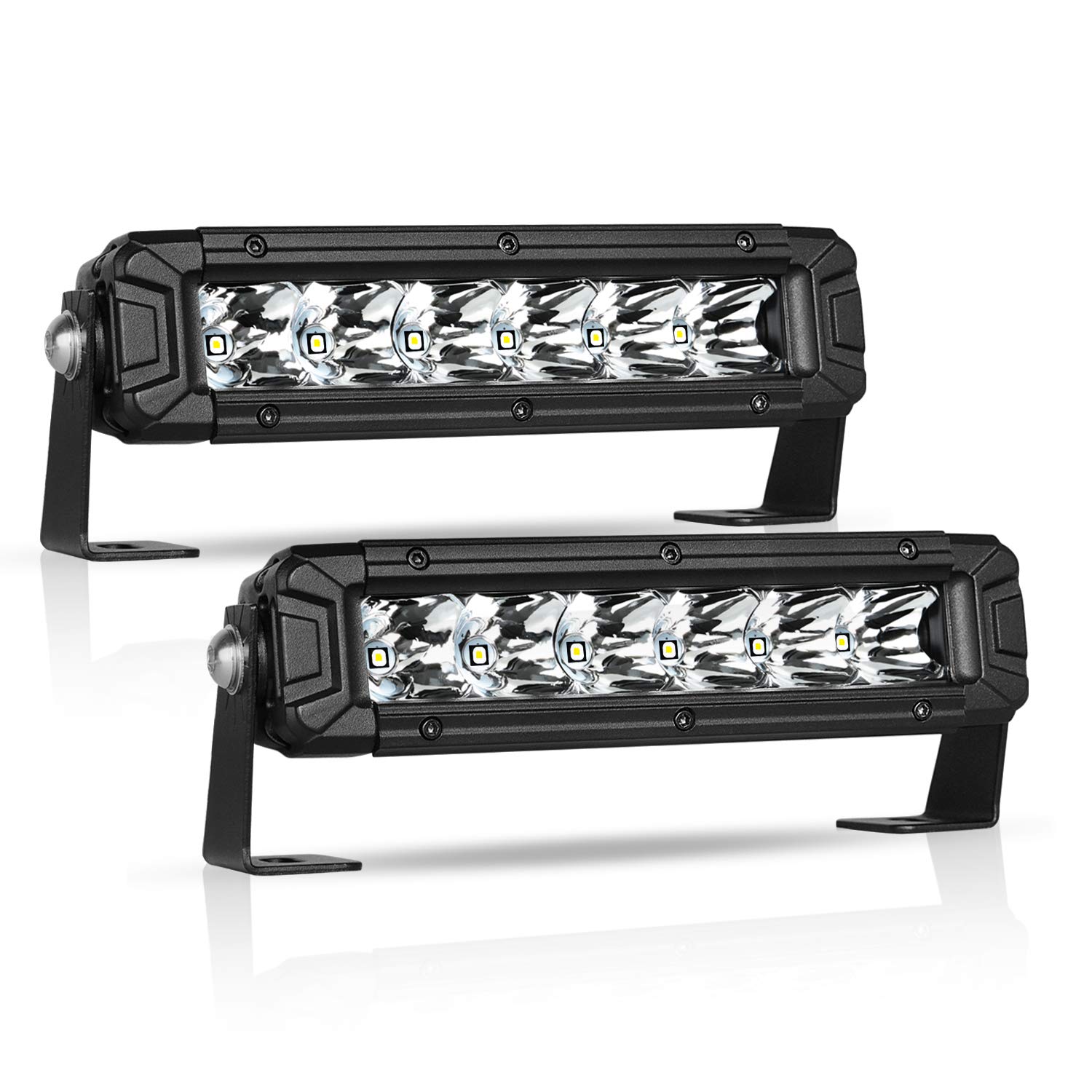 8 Inch LED Light Bar 2PCS - 7000LM Single Row Off-Road LED Pods for Truck, ATV, SUV, Boat - Waterproof Driving & Fog Lights for Night Adventures, Camping, and Off-Roading