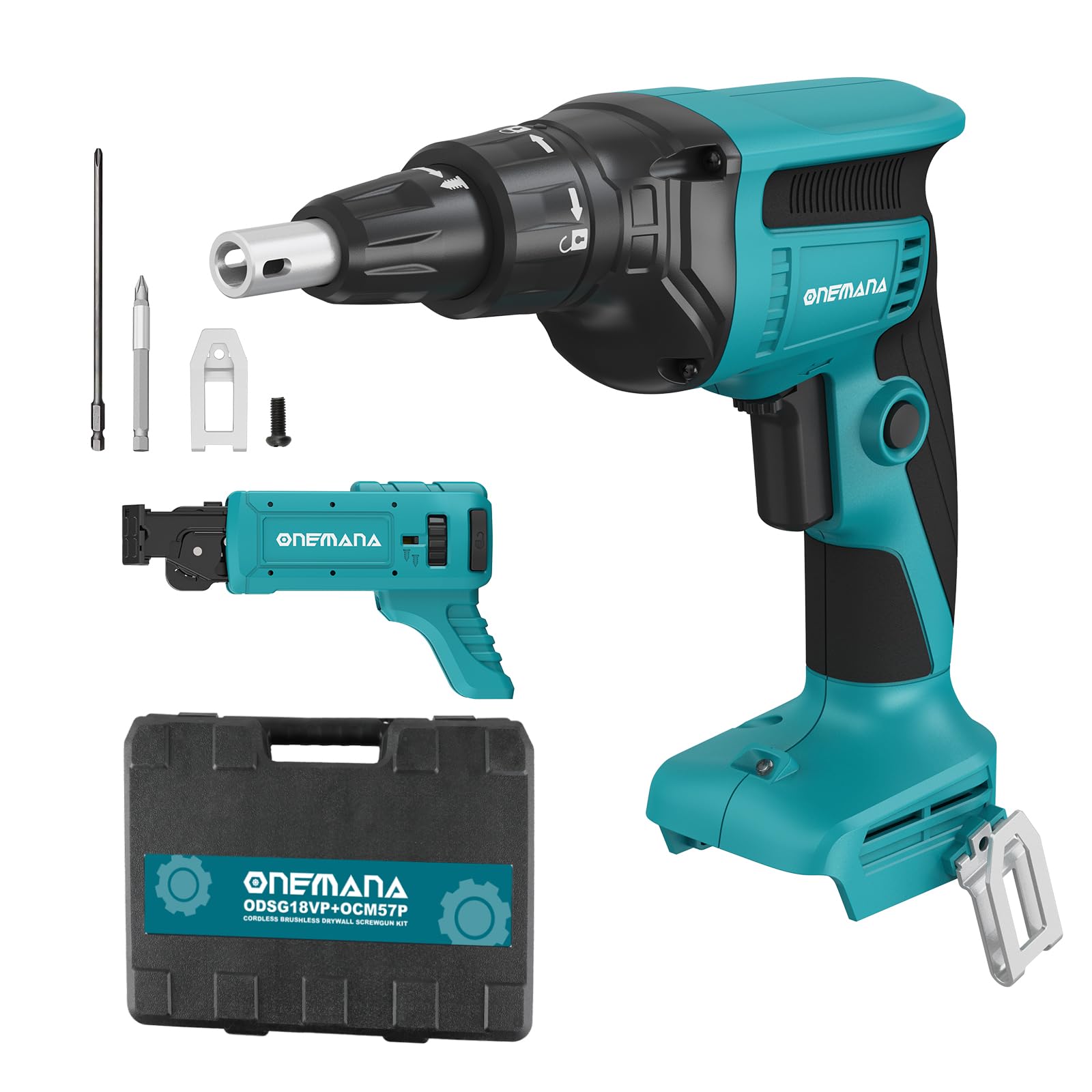 2 in 1 Brushless Drywall Screw Gun & Auto Feed Screwdriver Set - 20V Cordless with Length/Depth Adjustment, LED Light & Attachments - Perfect for Drywall Installation, Home Renovation & DIY Projects