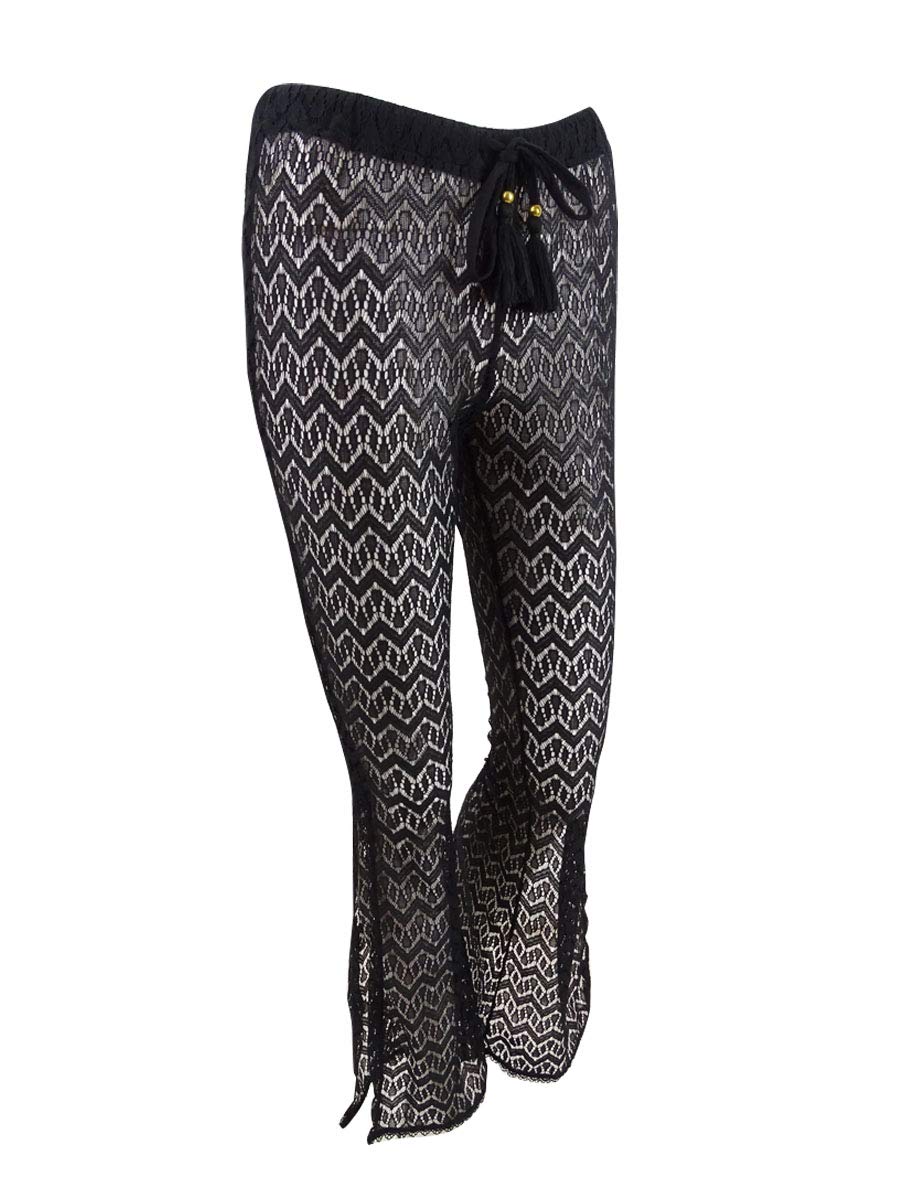 Miken Women's Kick-Slit Swim Cover-Up Pants - Medium, Black Caviar - Stylish Beachwear for Poolside, Vacation & Summer Outfits