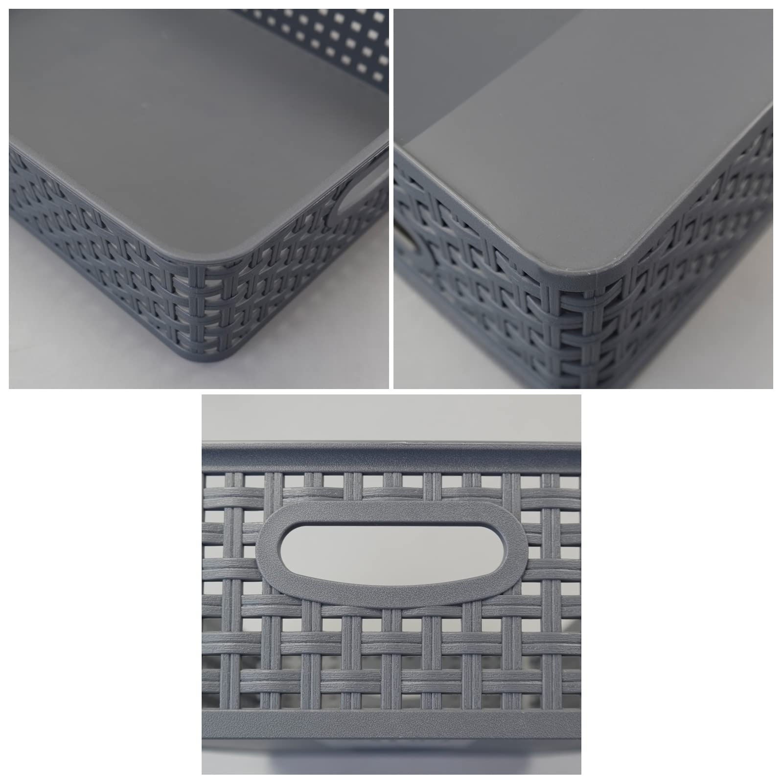 4-Pack Gray Plastic Storage Baskets & Shallow Trays - Organize Paper, Office Supplies & Household Items - Perfect for Desks, Shelves & Bathroom Organization