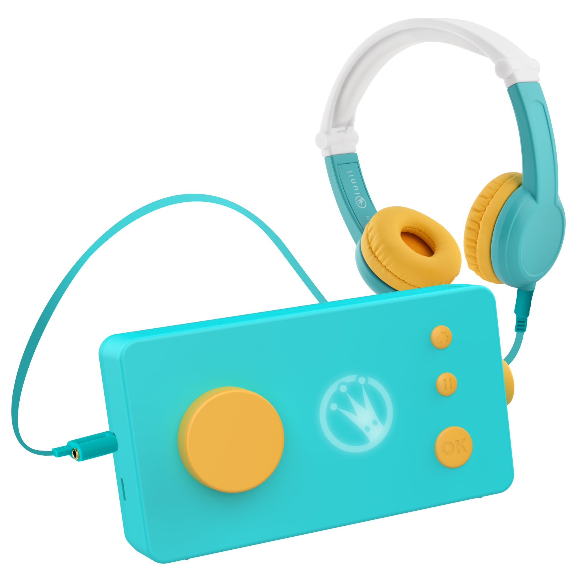 Lunii Travel Pack - Green My Fabulous Factory Storyteller Box with Octave Headphones - Interactive Audio Book for Kids with 24 Stories Included - Perfect for Road Trips & Bedtime Stories