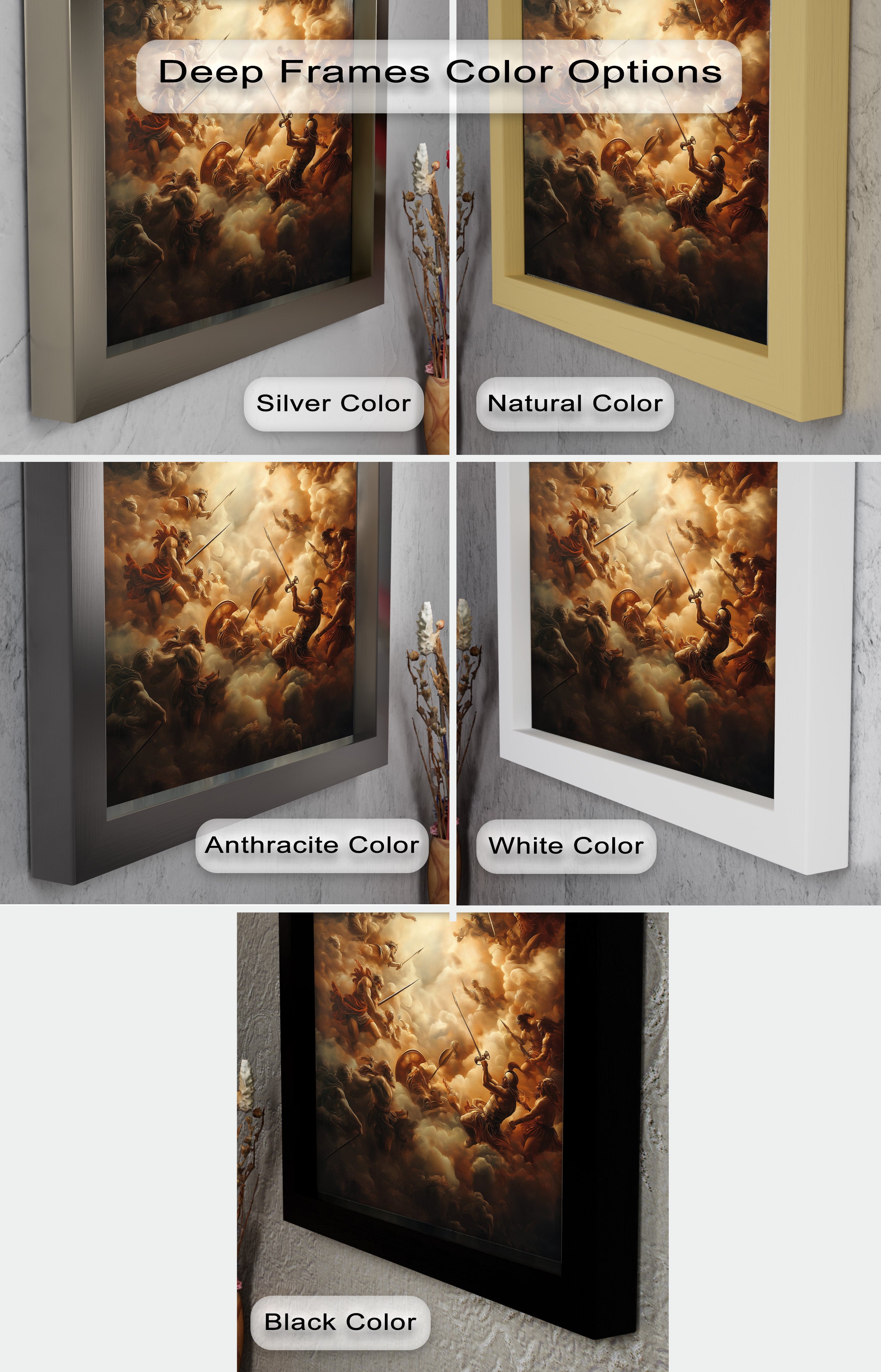 Clash of the Immortals - Epic Gods at War Mythology Oil Painting Wall Art | Greek Roman Deity Battle Scene | Perfect for Home Decor, Office & Gaming Room