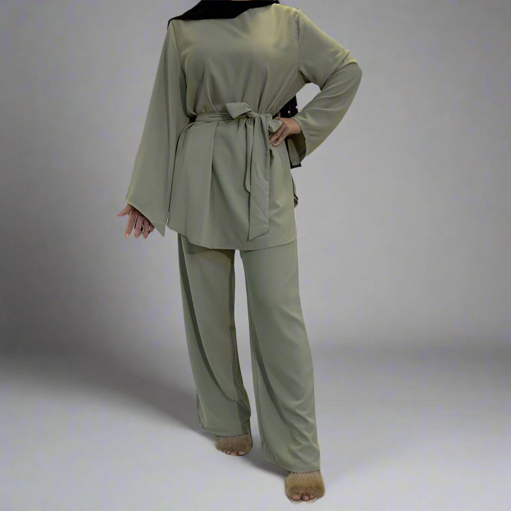 Modest Muslim Women's Office Wear - Nida Tops and Pants Suit Set | Professional Work Attire for Business & Formal Occasions