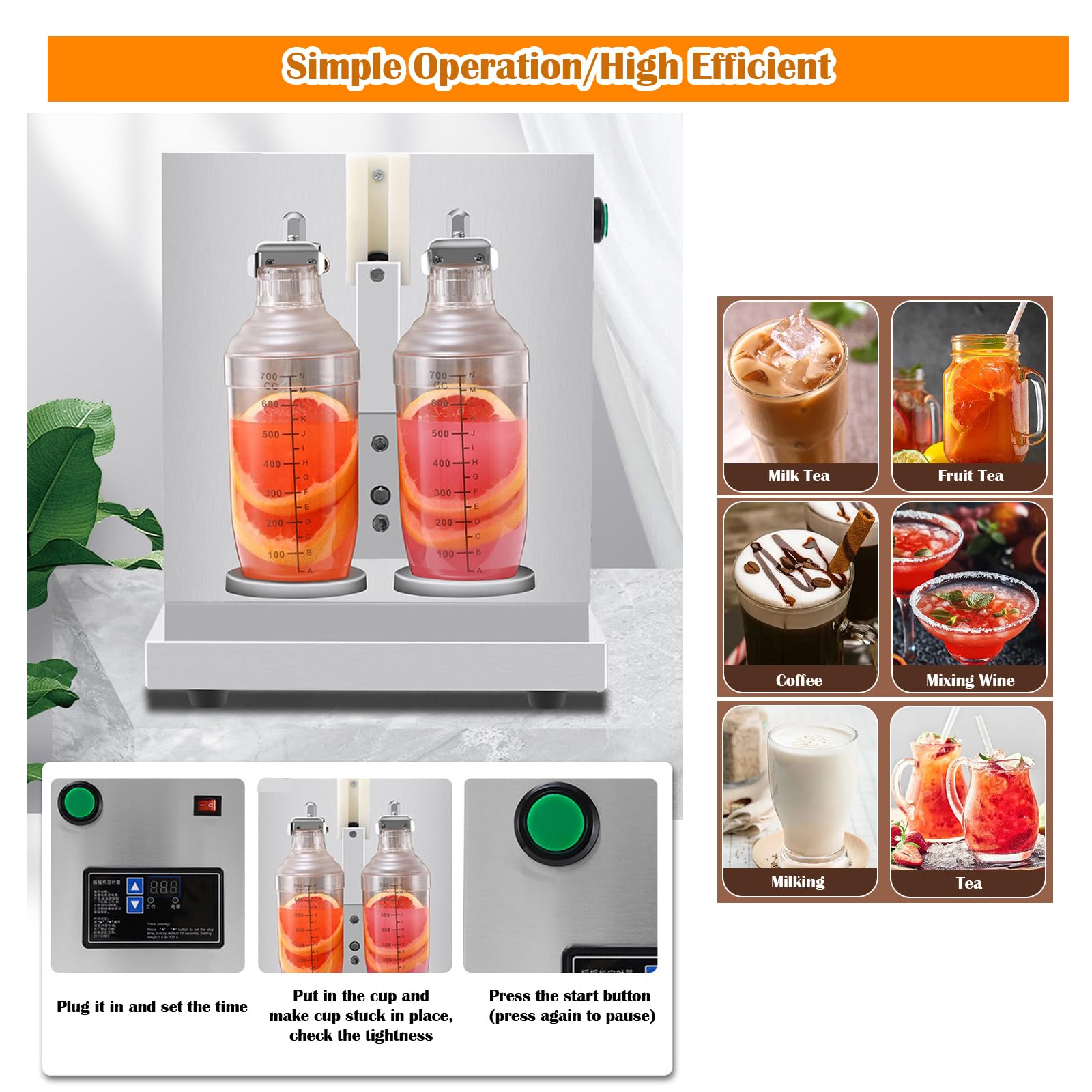 INTBUYING Automatic Bubble Tea Shaker Machine - Dual Station Electric Milk Tea Mixer with 4 Stainless Steel Mugs for Boba, Coffee & Beverages | Perfect for Tea Shops, Cafes & Home Use