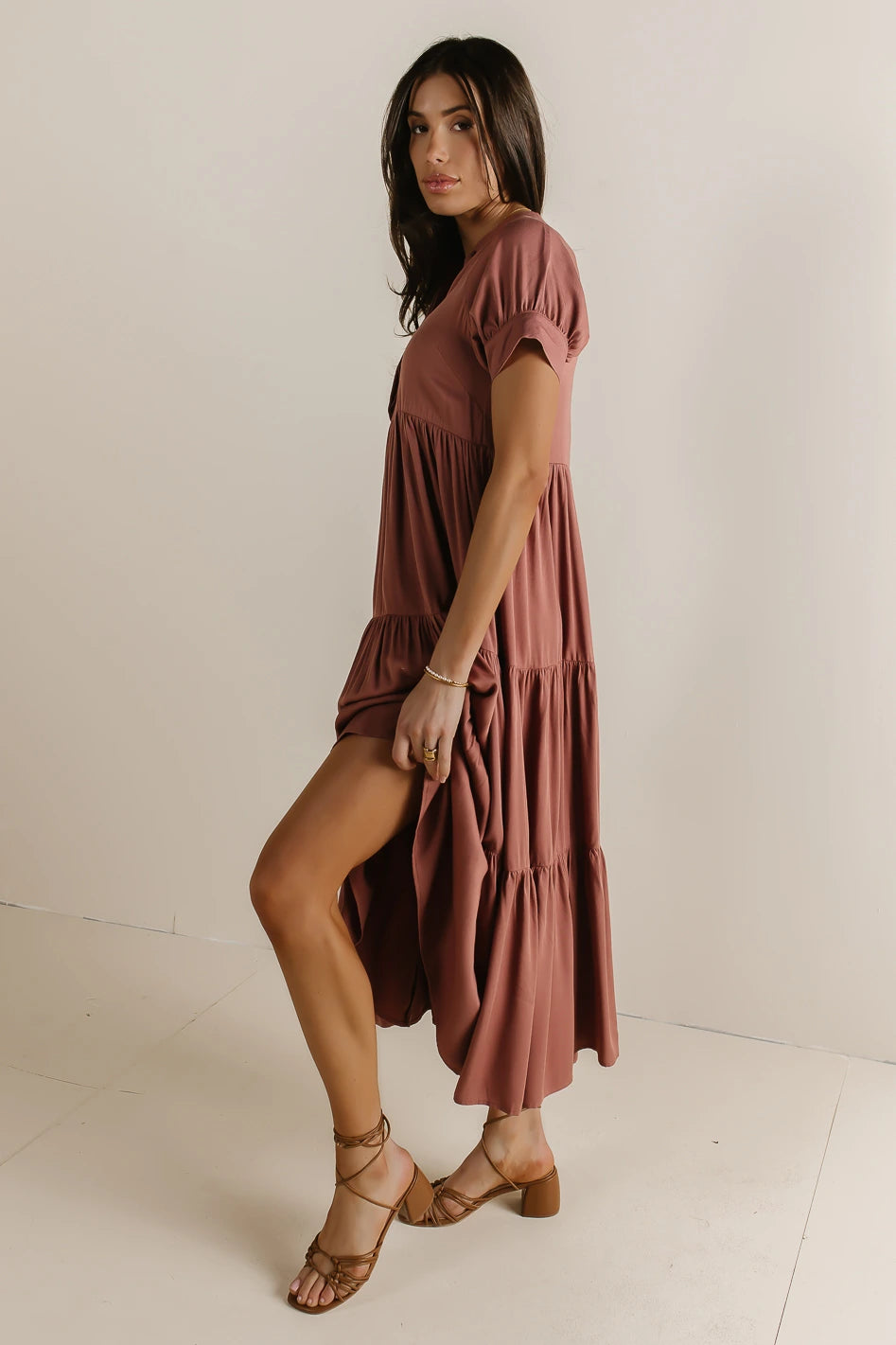 Amanda Elegant Tiered Maxi Dress in Raisin - Perfect for Weddings, Parties & Special Occasions