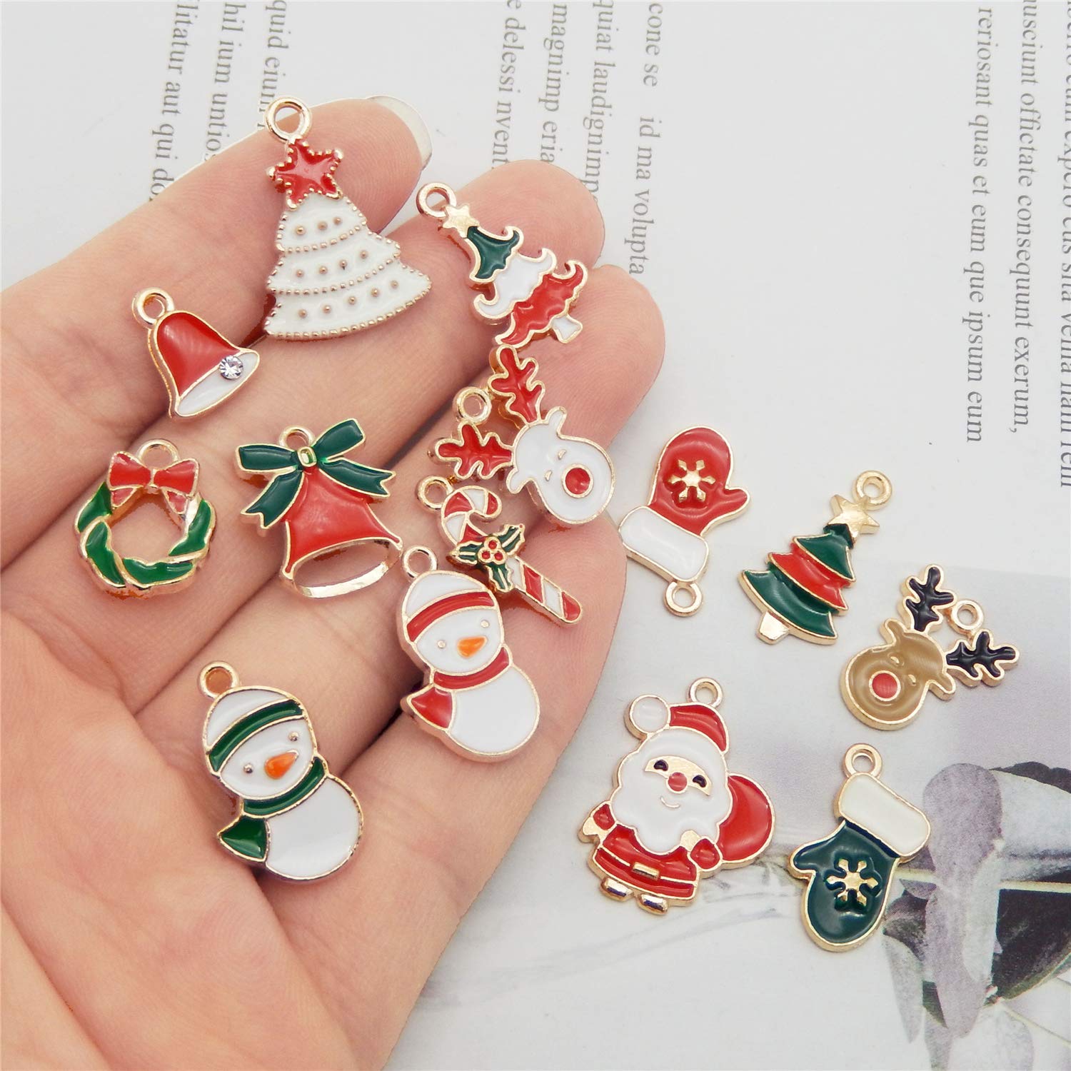 JJGrace 60Pcs Gold Plated Christmas Charms - Assorted Enamel Pendants for DIY Jewelry Making, Necklace, Earrings & Bracelets - Perfect for Holiday Crafts, Gift Giving and Christmas Decorations
