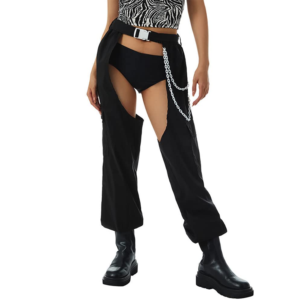 Women's High Rise Cargo Sweatpants - Reflective Rave Pants with Color Block Design | Casual Streetwear, Festival Outfits & Workout Comfort