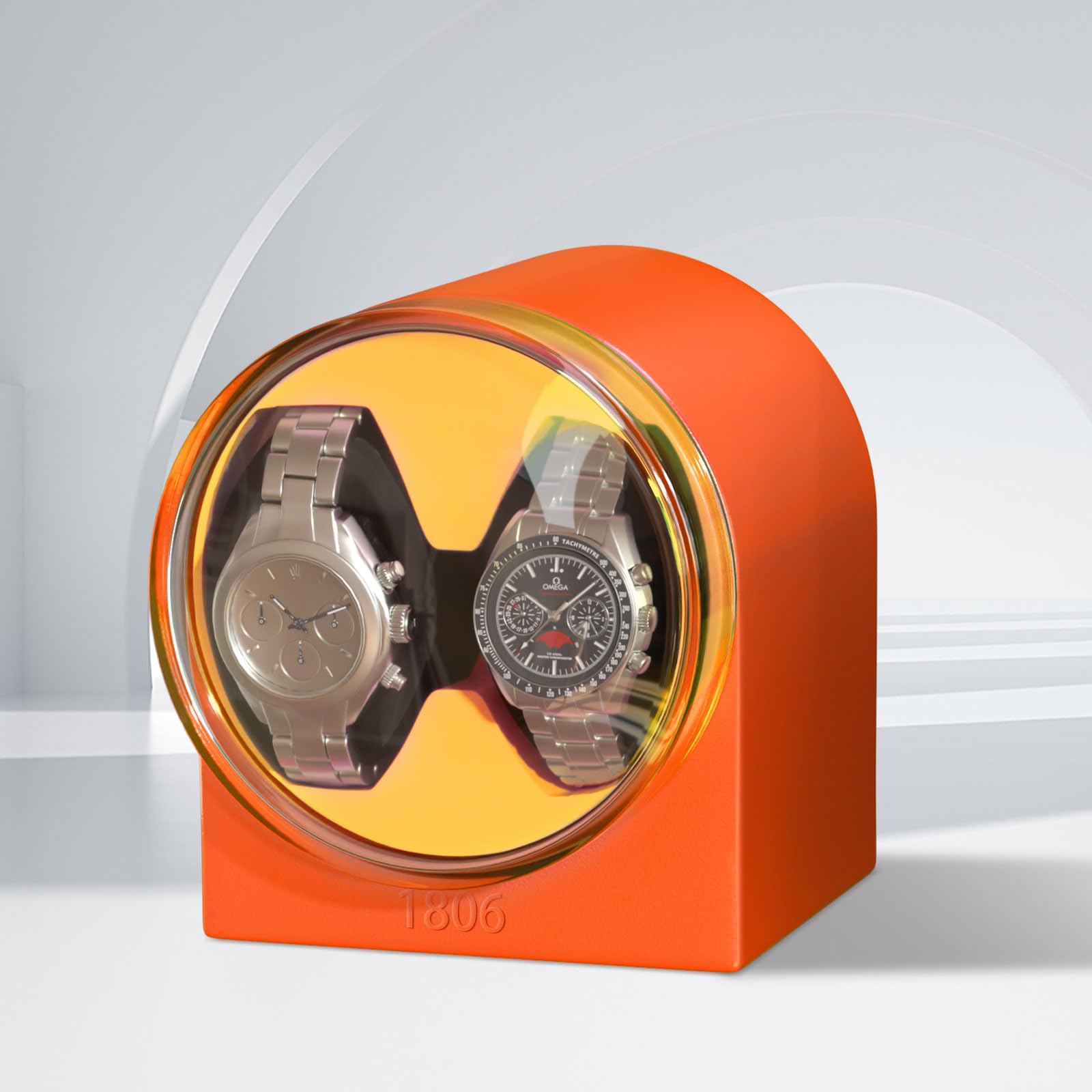 Automatic Double Watch Winder with Silent Motor - Luxury Watch Storage Case for Men & Women, Soft Flexible Watch Pillows - Perfect for Travel, Display & Watch Collection (Orange)
