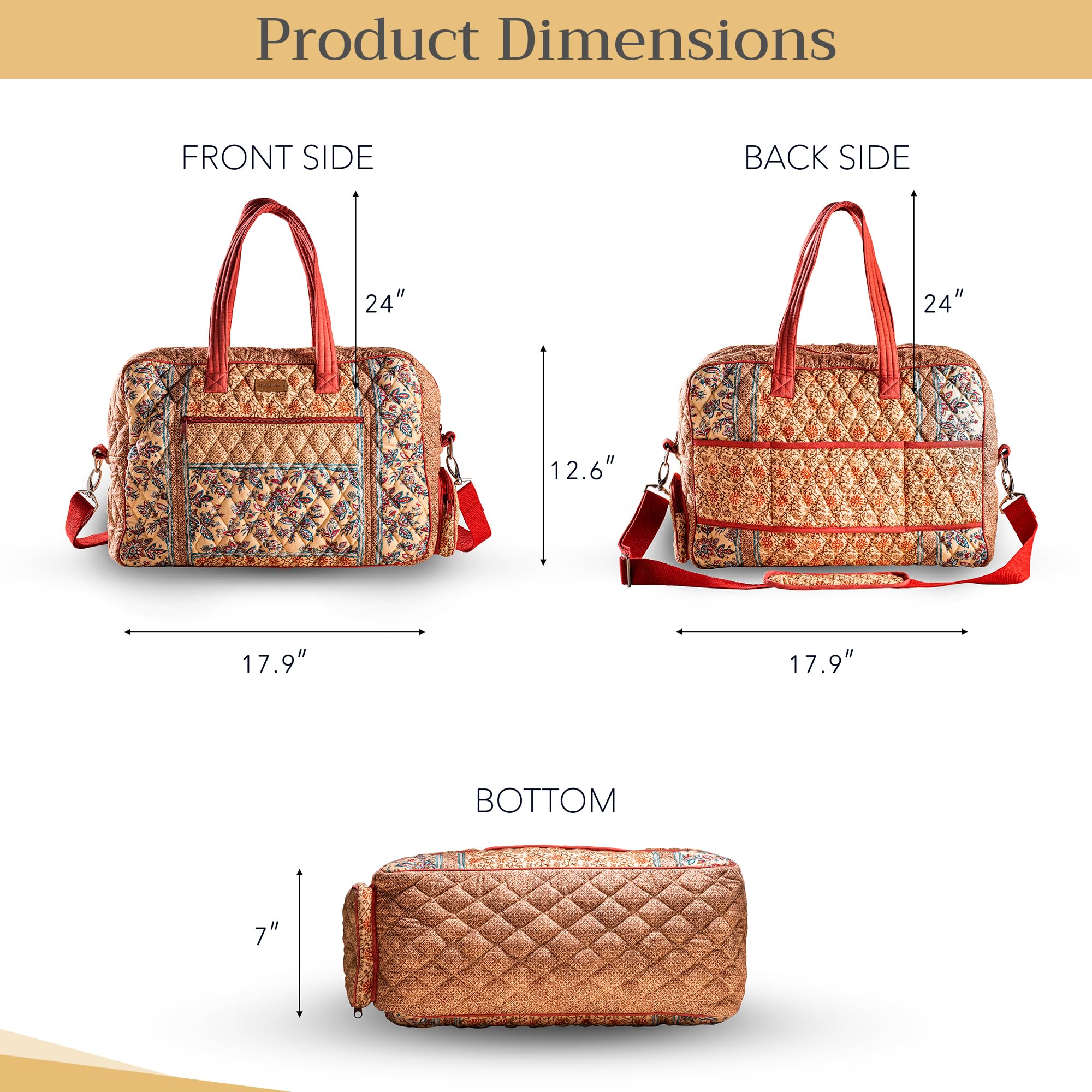 Hermine Weekend Bag - Cotton Quilted Duffel Overnight Luggage for Travel, Gym & Business | Perfect Gift for Men & Women | Ideal for Family Trips, Business Travel & Weekend Getaways