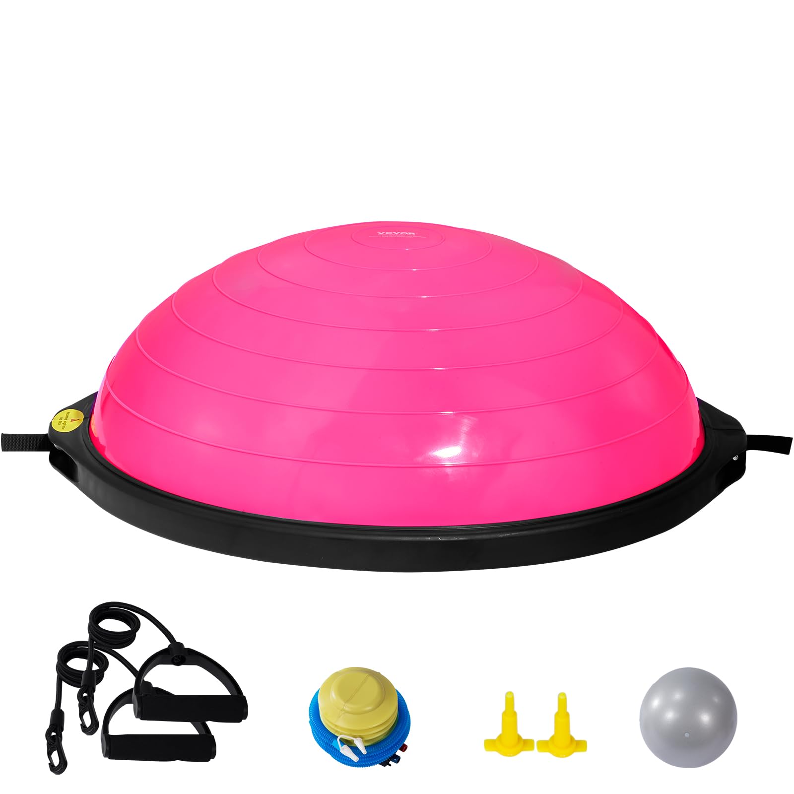 VEVOR 23/26 Inch Half Exercise Ball Trainer - 1500lbs Capacity Stability & Balance Ball with Resistance Bands & Foot Pump - Yoga Fitness Ball for Home Gym, Core Workouts, Pilates, Physical Therapy & Full Body Training (Black)