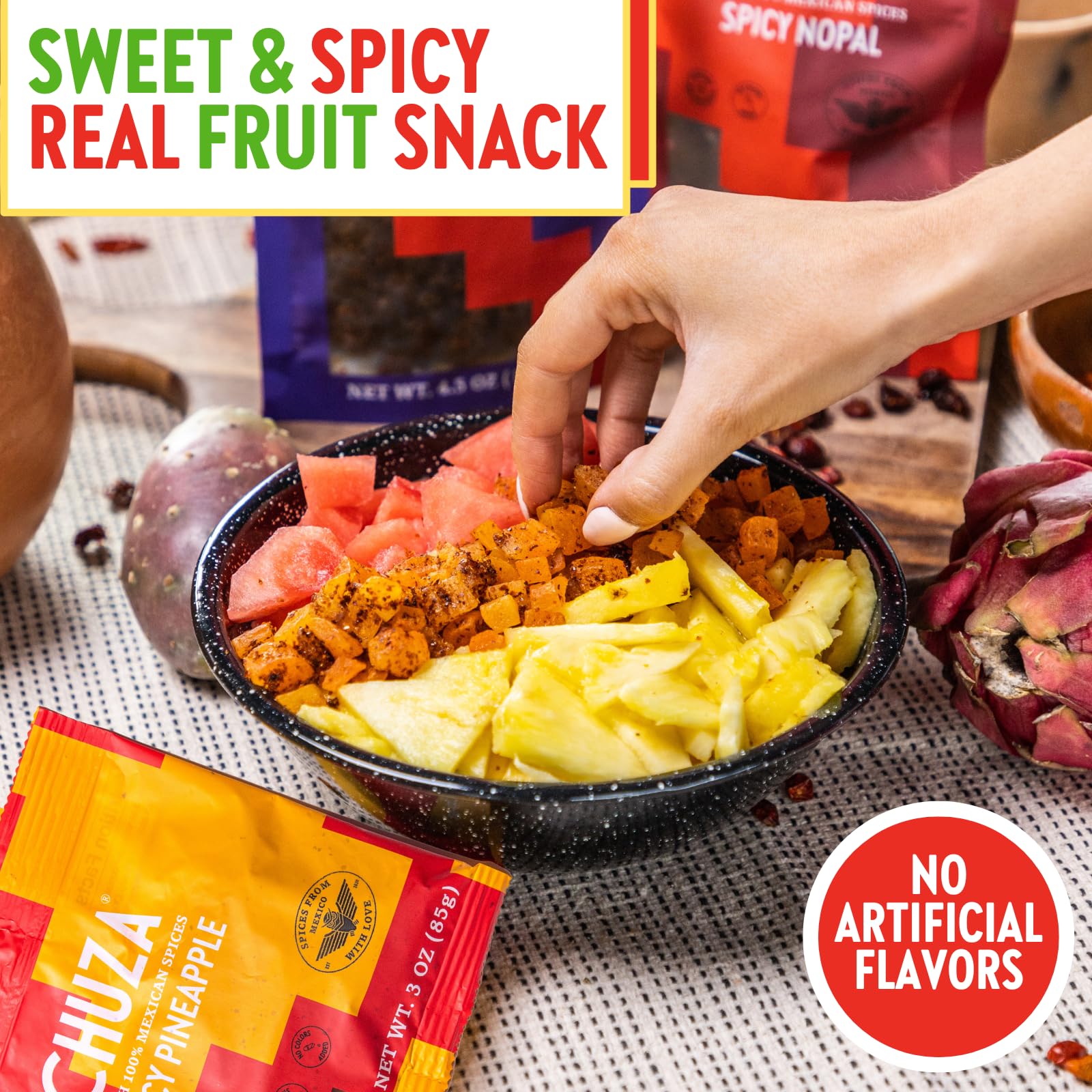 Spicy Dried Pineapple Bites with Chili - Mexican Candy Snack, Real Fruit Flavors, 3 oz Pack of 2 - Perfect for Lunchboxes, Road Trips & Healthy On-the-Go Snacking for Adults & Kids