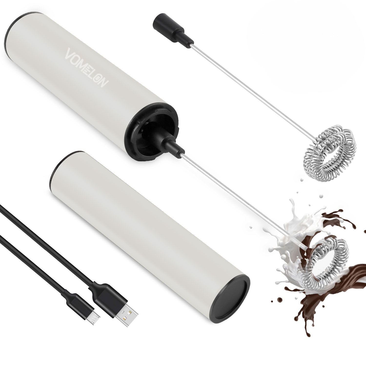 Rechargeable Milk Frother for Coffee - Portable Electric Drink Mixer with 2 Stainless Steel Whisk Heads - Perfect for Keto Coffee, Latte, Cappuccino & Hot Chocolate - Ideal for Home, Office & Travel Use