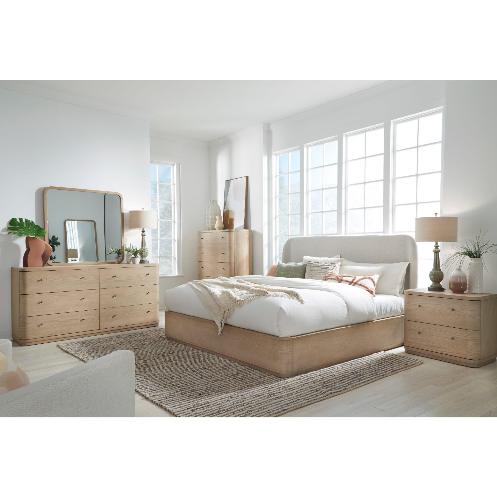 Penny Upholstered Platform Bed Frame - Buff Cream Ash & Oatmeal Linen Fabric - Modern Bedroom Furniture for Master Bedroom or Guest Room