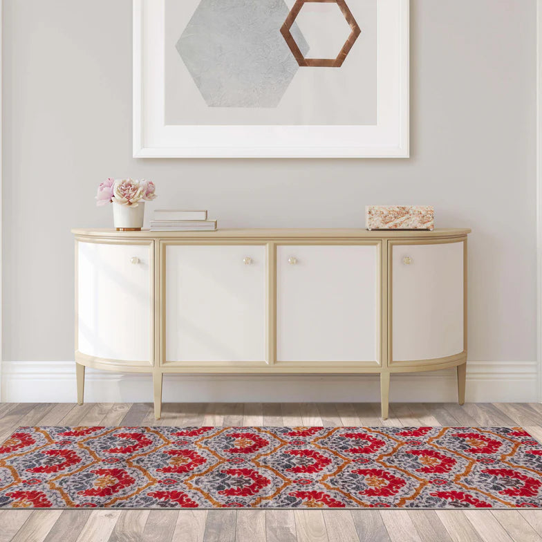 Chloe Floral Damask Non-Slip Washable Indoor Area Rug - Soft Living Room Carpet, Bedroom Runner for Home Decor