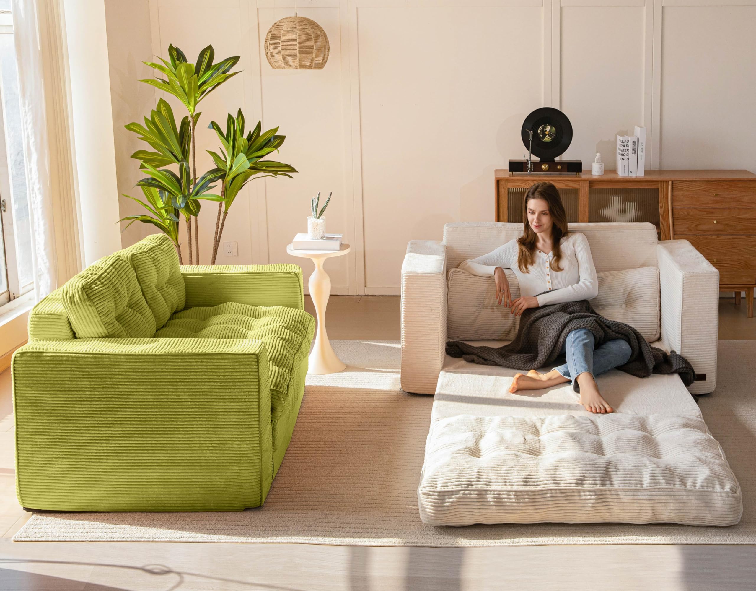 MAXYOYO 2-in-1 Convertible Sofa Bed - Foldable Couch Bed for Living Room & Guest Room, Green | Space-Saving Sleeper Sofa for Small Apartments & Home Office
